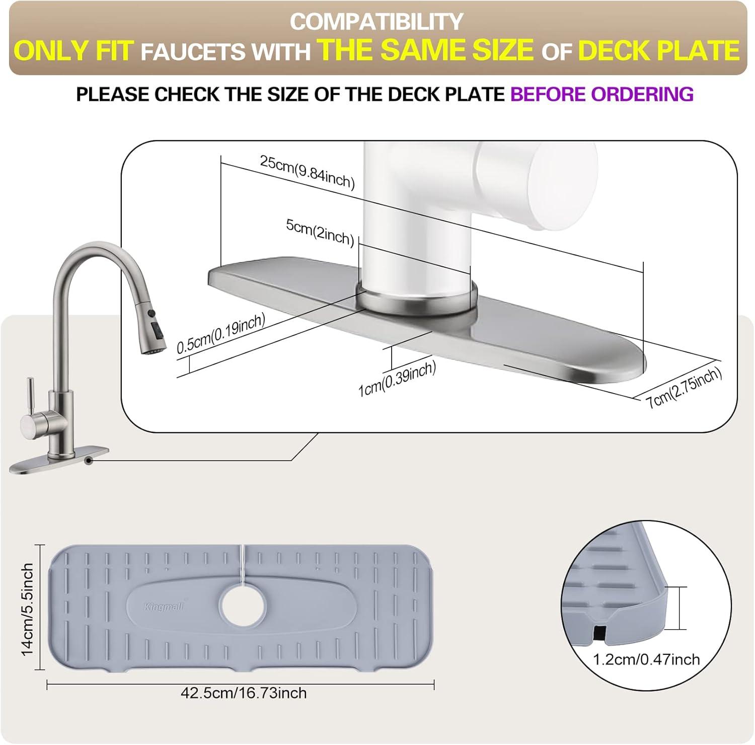 Kingmall Silicone Faucet Mat, Kitchen Faucet Mat for Drip Catcher, 100% Food Grade Silicone, Black, Deck Mount, Single Hole, Reusable, for Faucets with 1cm(0.4 Inch) Deck Plate