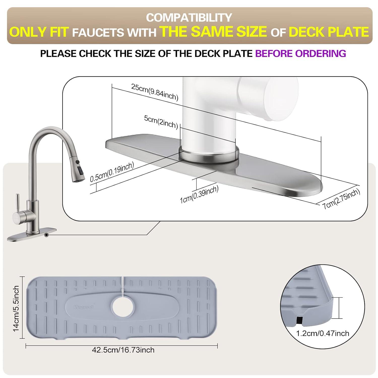 Kingmall Silicone Faucet Mat, Kitchen Faucet Mat for Drip Catcher, 100% Food Grade Silicone, Black, Deck Mount, Single Hole, Reusable, for Faucets with 1cm(0.4 Inch) Deck Plate