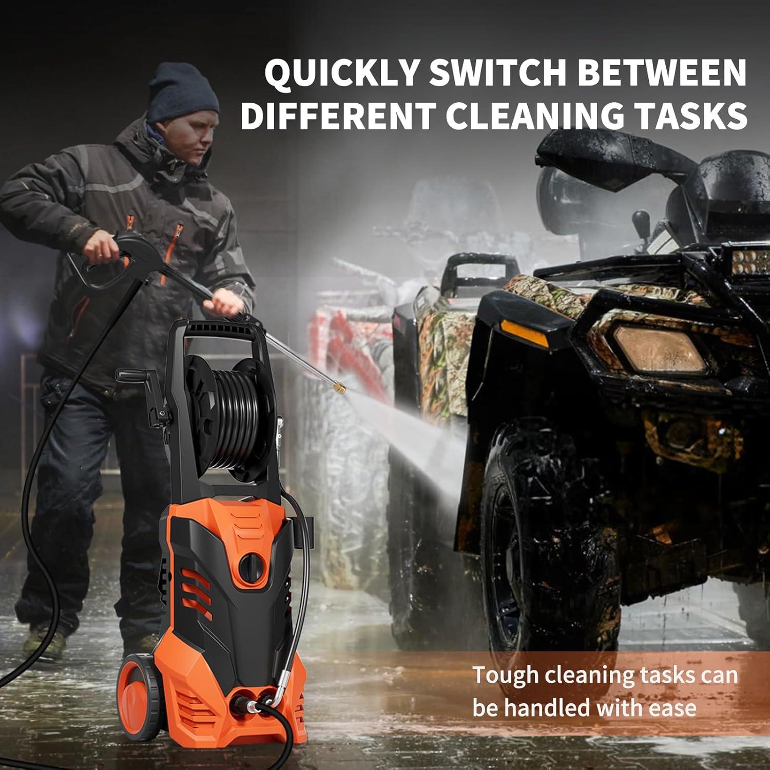 2200W 2.0 GPM Electric Pressure Washer with 5 Nozzles Orange