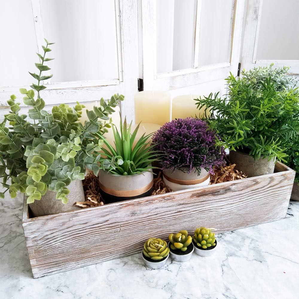 Whitewashed Rustic Pine Wood Planter Box with Plastic Liner