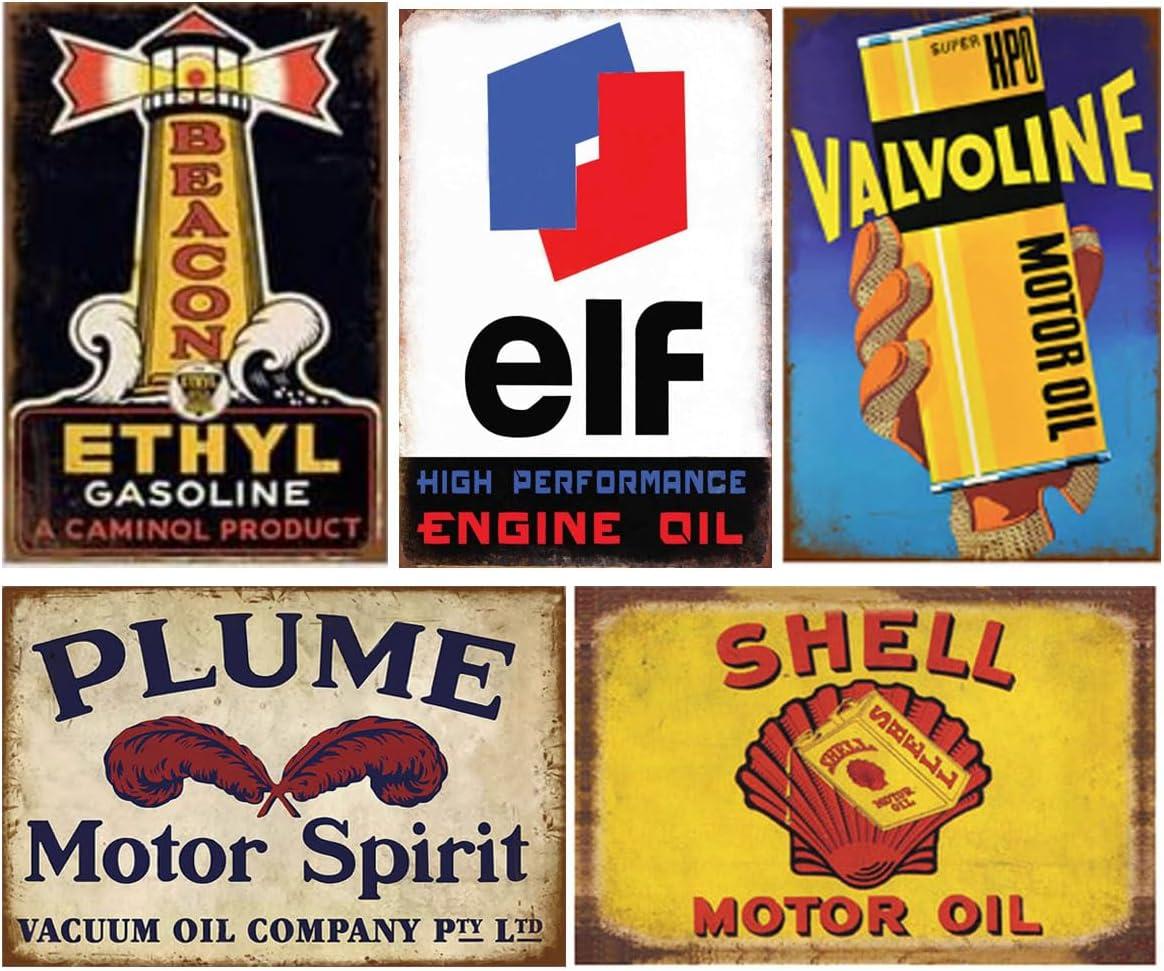 Reproduced Vintage Tin Sign Pack, Gas Oil Retro Advert Antique Metal Signs for Garage Man Cave Bar Kitchen, Nostalgic Car Decor, 8x12 Inch (35 Pieces A)