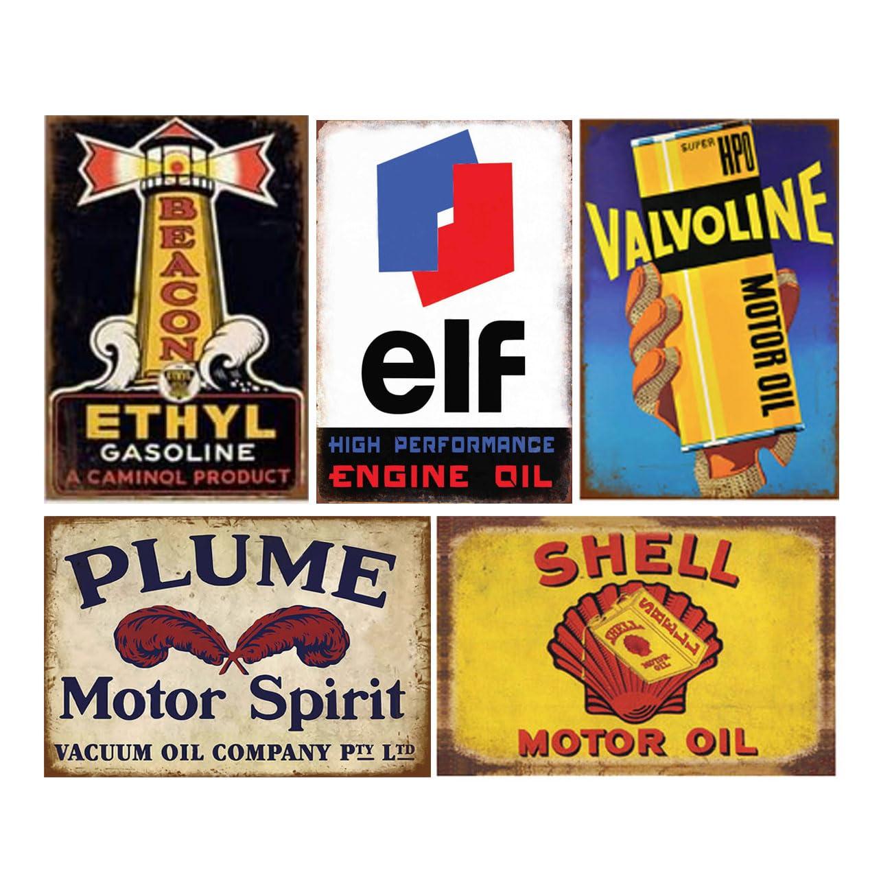 Reproduced Vintage Tin Sign Pack, Gas Oil Retro Advert Antique Metal Signs for Garage Man Cave Bar Kitchen, Nostalgic Car Decor, 8x12 Inch (35 Pieces A)