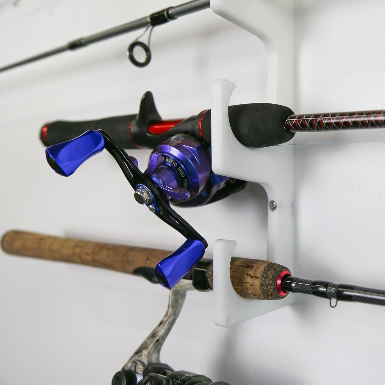 Made in the USA Fishing Rod/Pole Holder Rack Organizers | Wall or Ceiling Mounted Fishing Rod Rack | Durable Marine Grade HDPE Plastic | Fishing Pole Holder Holds up to 3 to 12 + Stackable