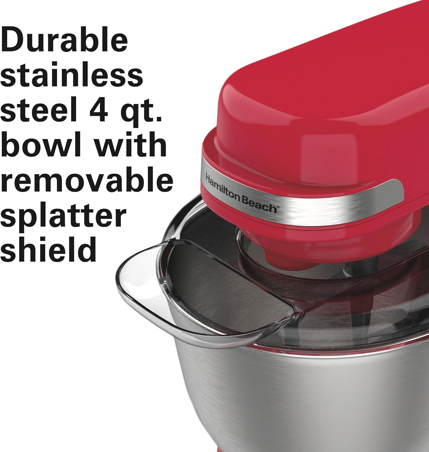 Hamilton Beach® 7-Speed 4-Quart Electric Stand Mixer with Splash Guard, Dough Hook, Flat Beater, and Whisk Attachments