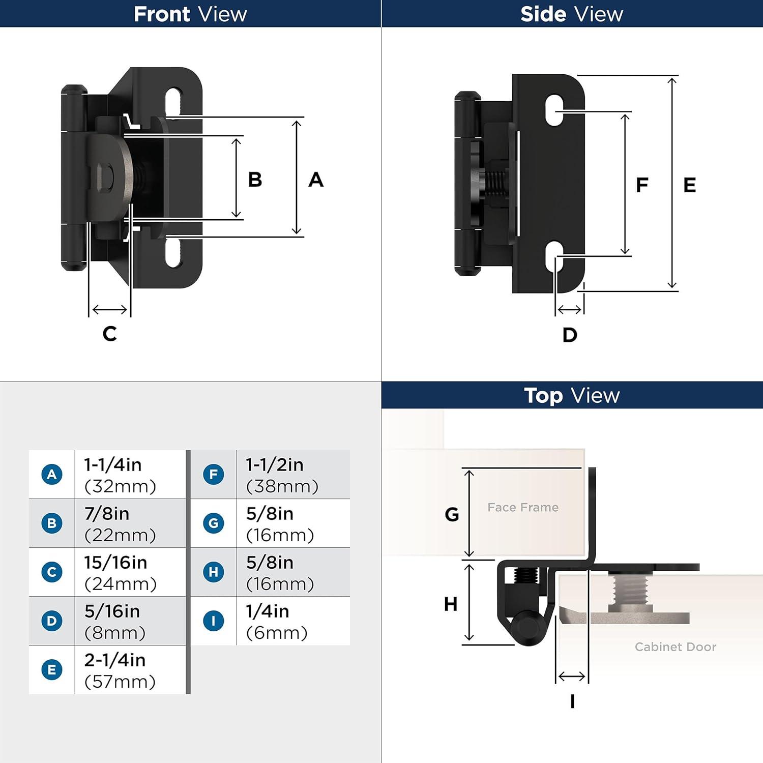 Matte Black 1/4 Inch Overlay Cabinet Hinge