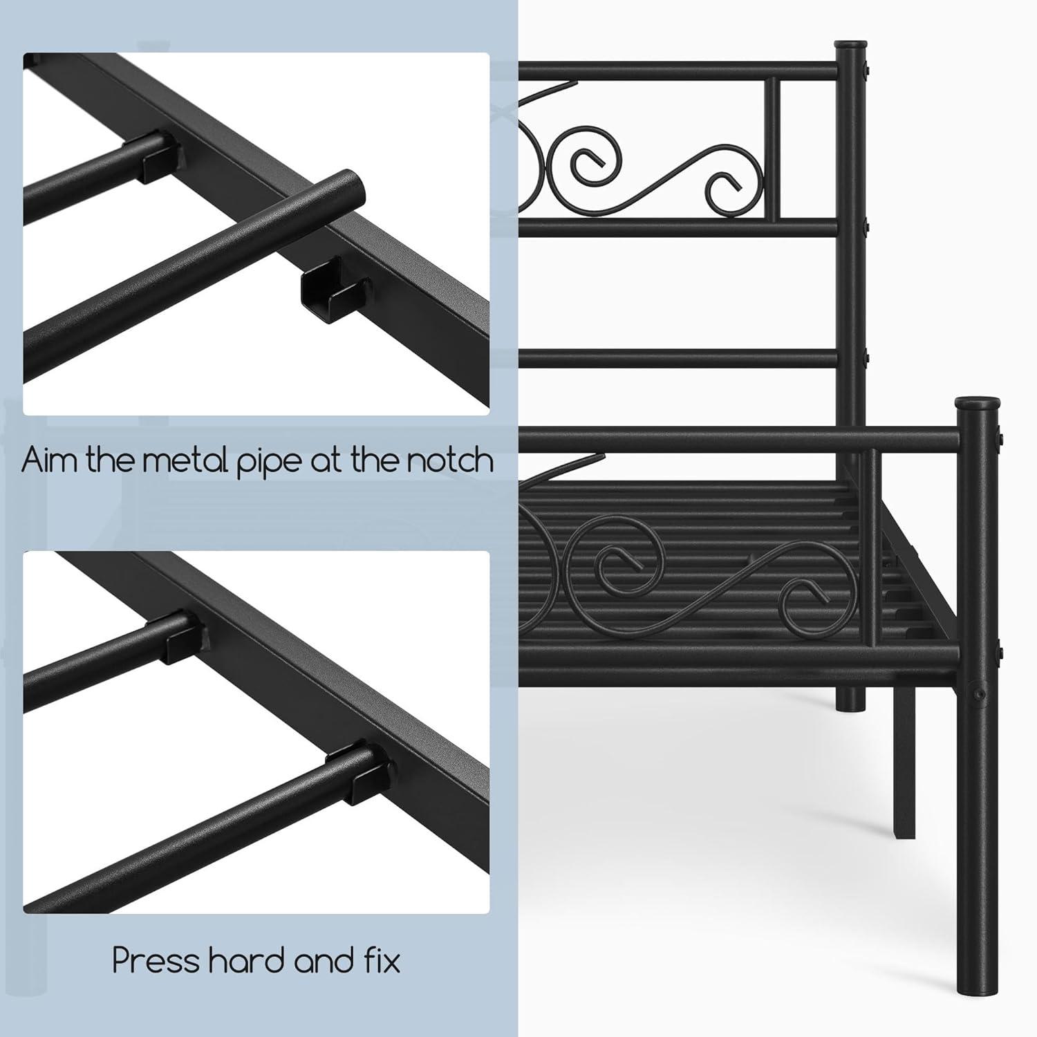 Yaheetech Twin Bed Frames Metal Platform Bed with Headboard and Footboard No Box Spring Needed Easy Assembly,Under-Bed Space: 12.6''/Black/Twin Bed