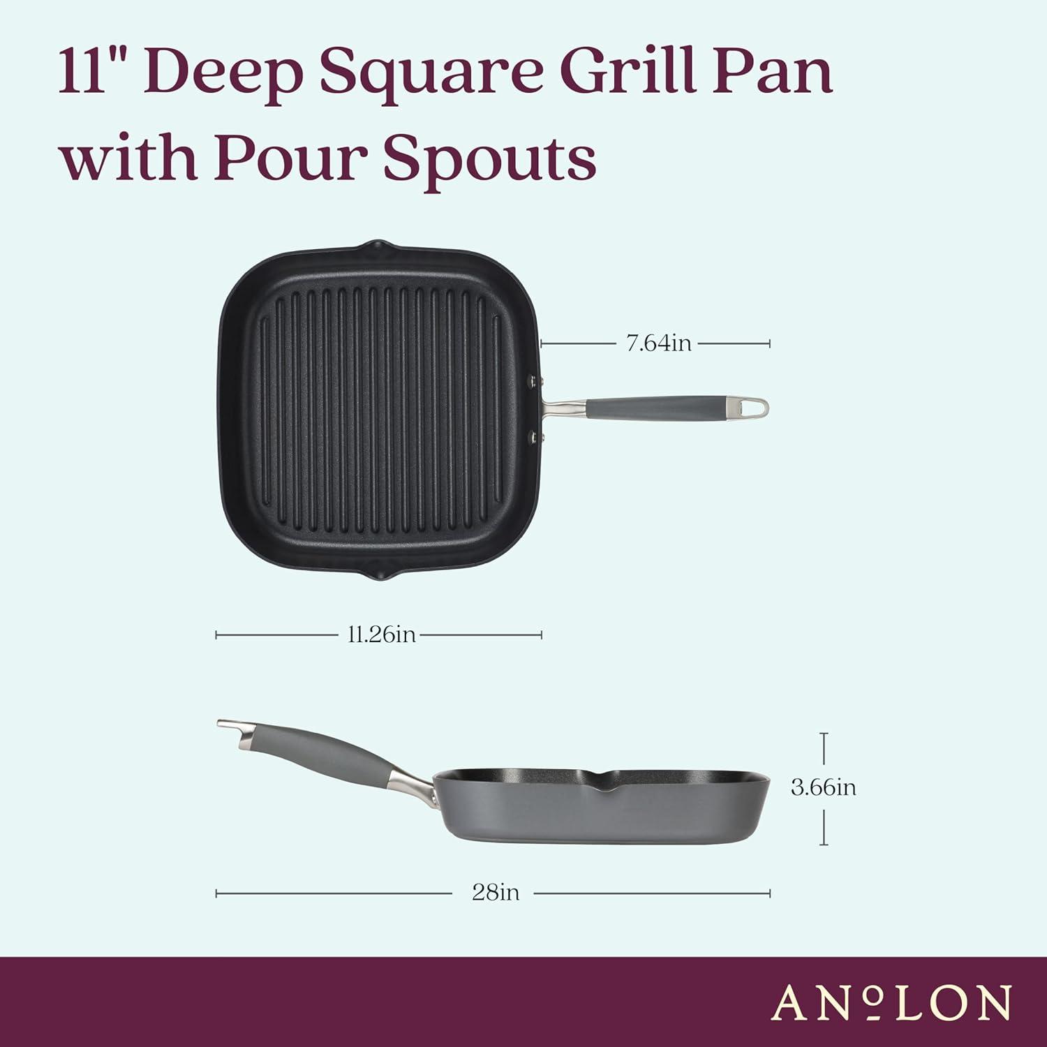 Anolon Anolon Advanced Home Hard Anodized Nonstick Deep Square Grill / Griddle Pan With Pour Spouts,11 Inch