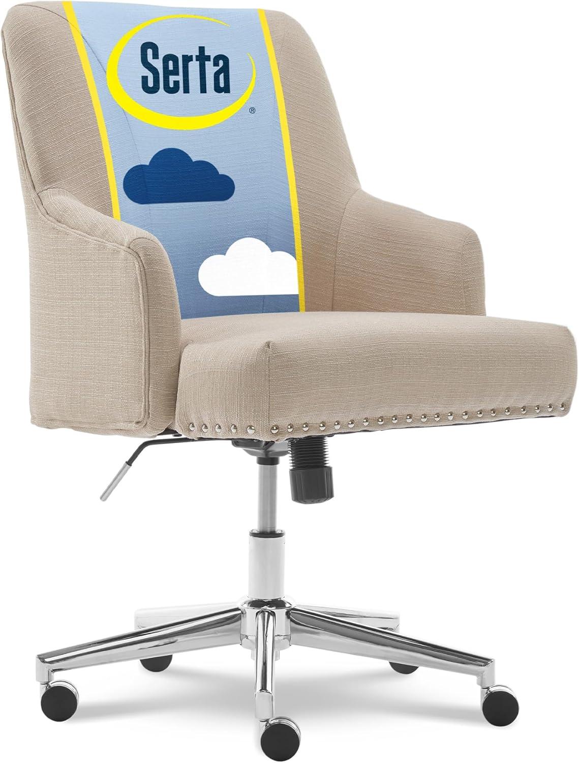 Serta Serta Leighton Mid-Back Office Chair with Chrome Nailheads, Memory Foam Cushion, Padded Armrests