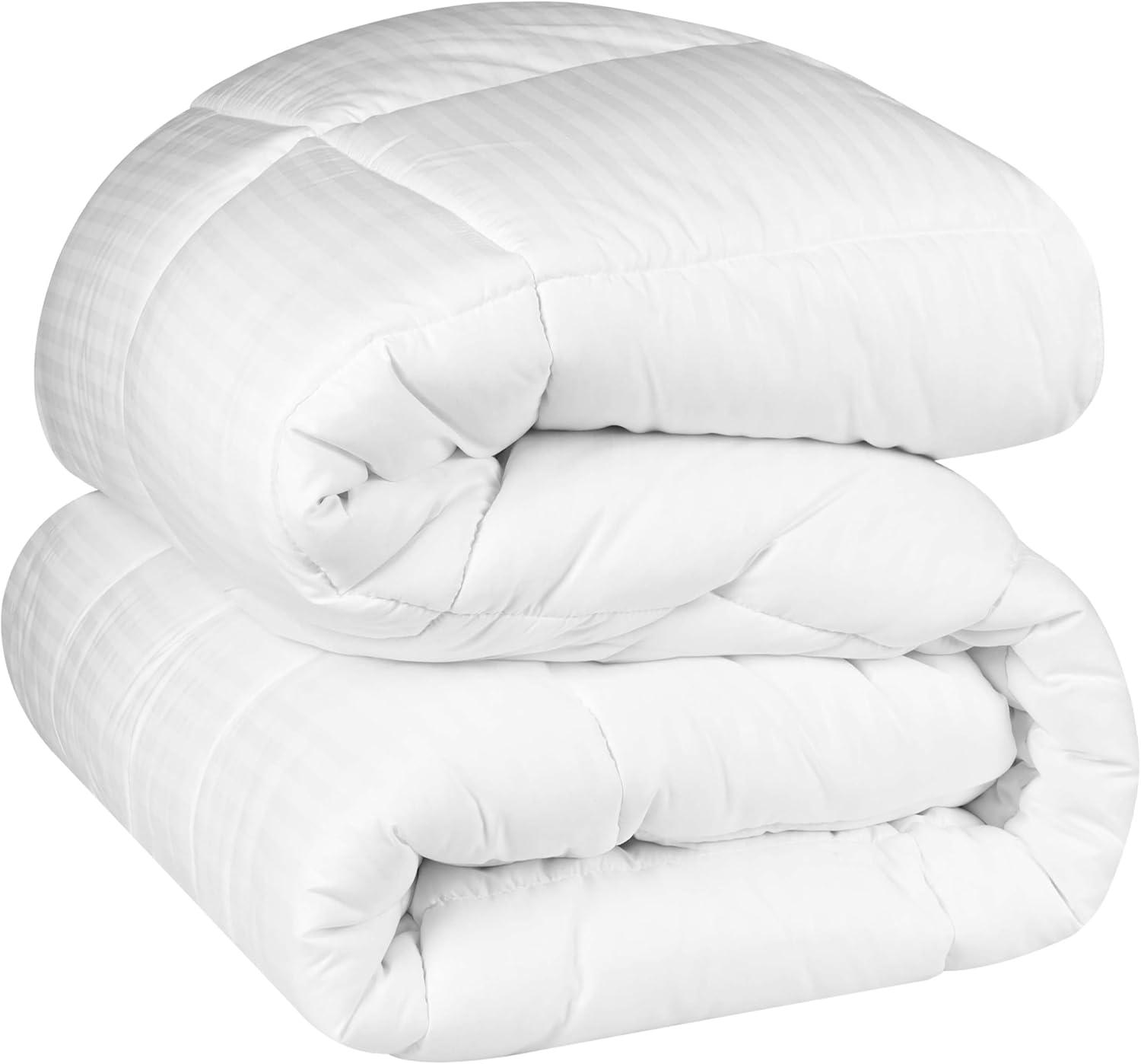 Striped Reversible Box-Quilt Brushed Microfiber Medium Weight Down Alternative Comforter