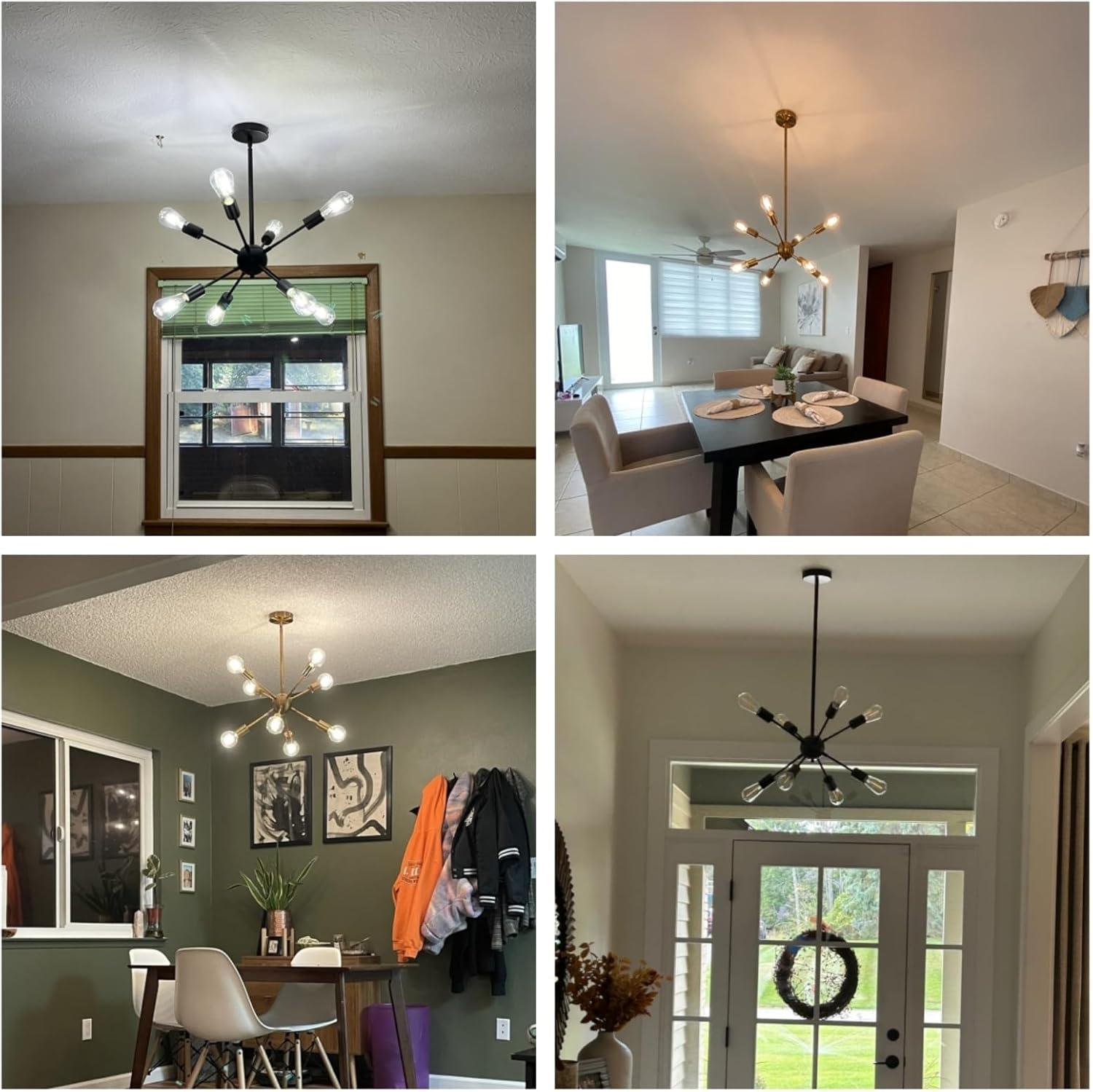 SineRise Sputnik Chandeliers Black, 8 Lights Modern Sputnik Lighting Fixture with Adjustable Height for Dining Room, Living Room, Kitchen, Bedroom and Hallway