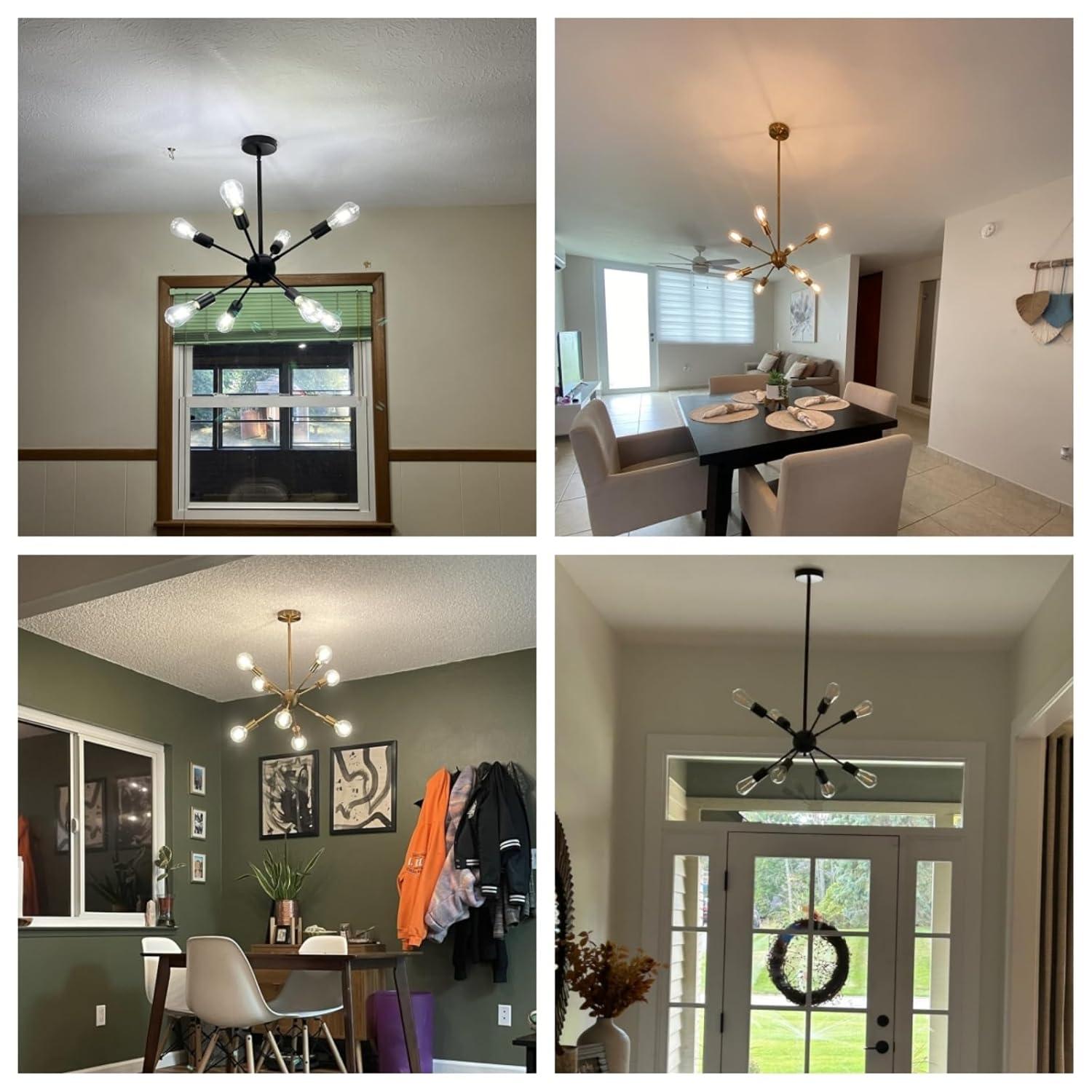 SineRise Sputnik Chandeliers Black, 8 Lights Modern Sputnik Lighting Fixture with Adjustable Height for Dining Room, Living Room, Kitchen, Bedroom and Hallway