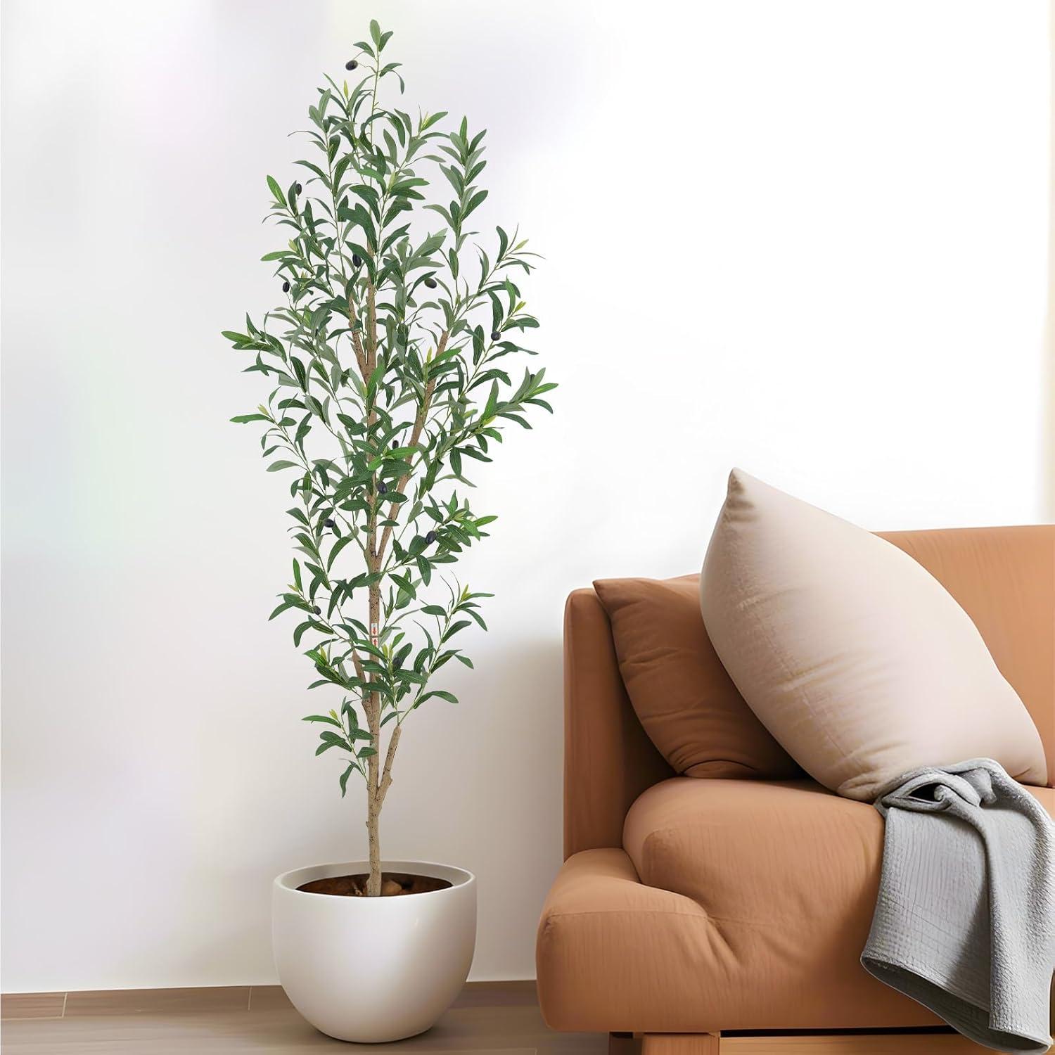 Aritizone Artificial Olive Tree 7FT Tall Fake Olive Tree with Adjustale Branches Artificial Tree for Modern Home Office Living Room Floor Decor Indoor (7FT)