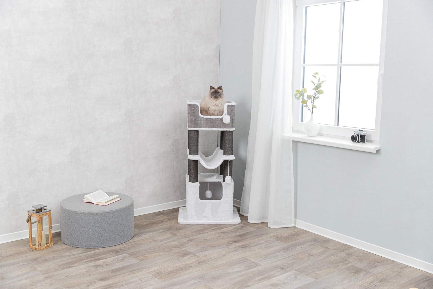 TRIXIE TRIXIE Lucano 43.3" XXL Cat Tree - Sisal Scratching Posts, Plush Covered House, Cat Beds, Platforms, Two Hanging Toys