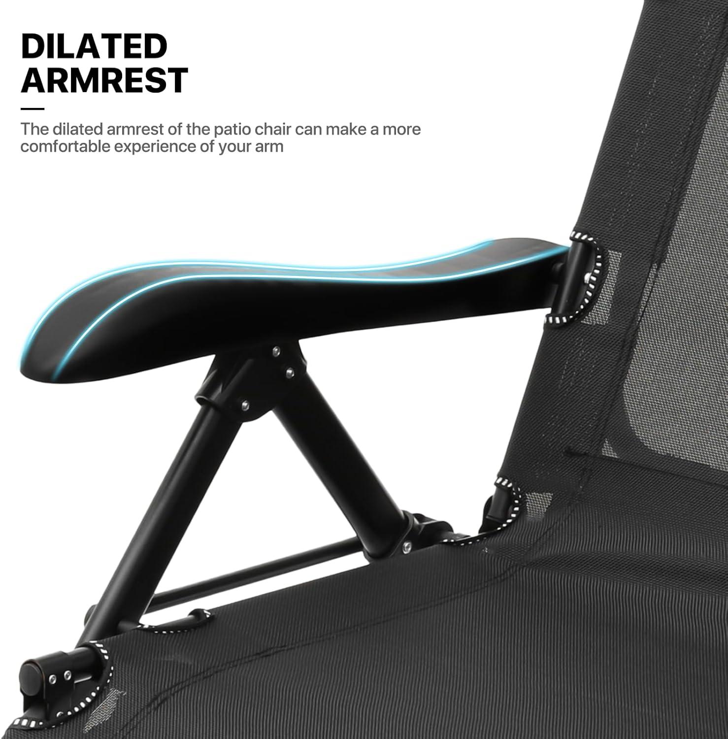MoNiBloom Patio Lounge Chair with Adjustable Headrest & Foot Pads, Outdoor Folding Reclining Beach Lawn Lounger, Black