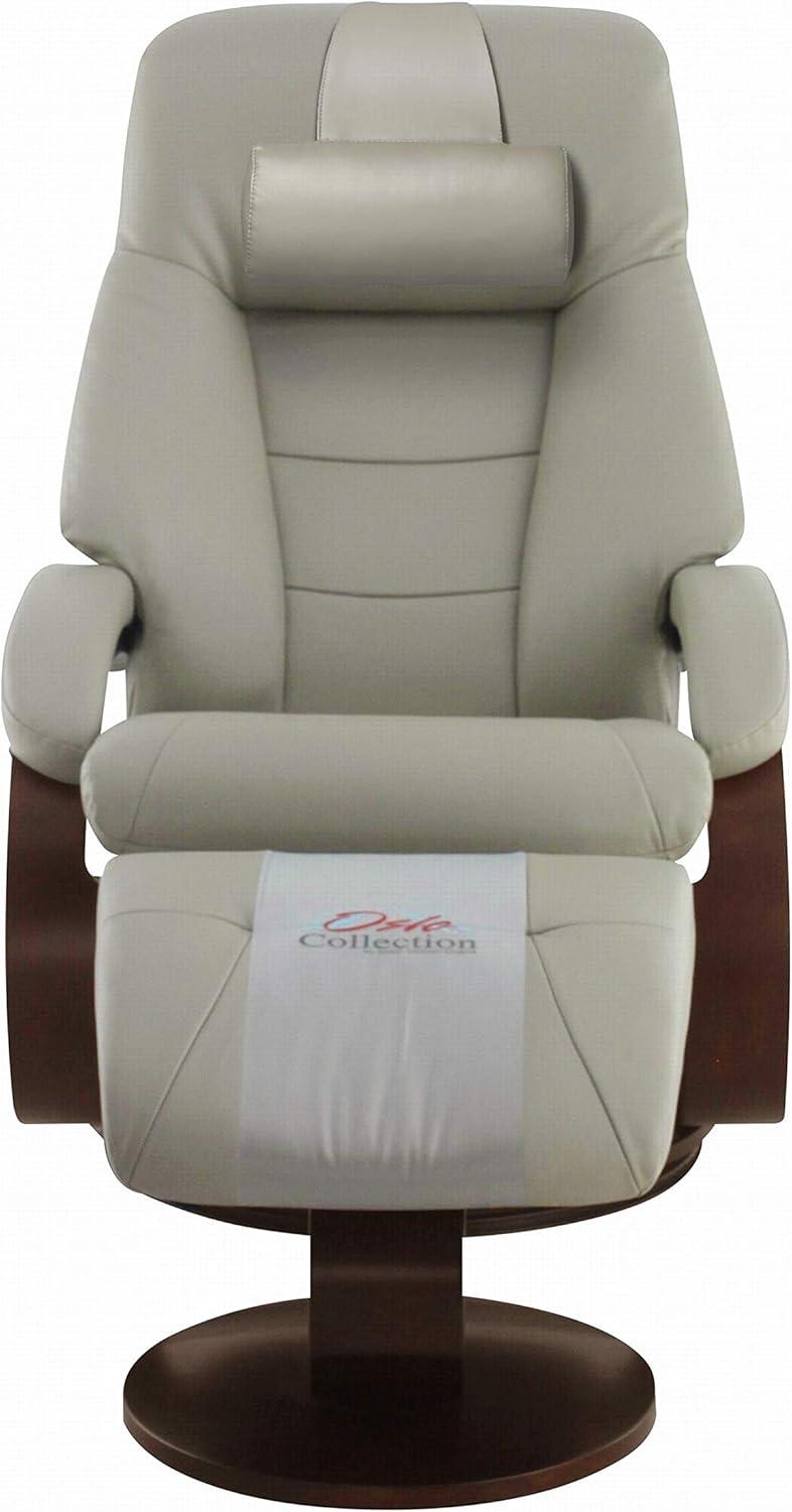 Putty Top Grain Leather Swivel Recliner with Ottoman