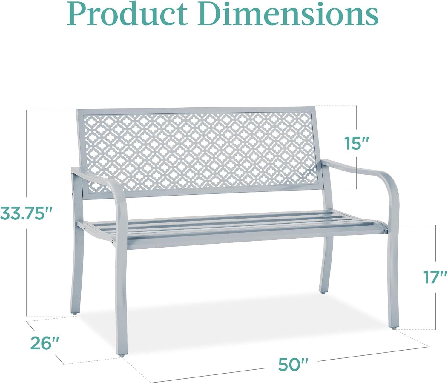 Best Choice Products Indoor Outdoor Steel Garden Bench w/ Geometric Backrest, Foot Levelers