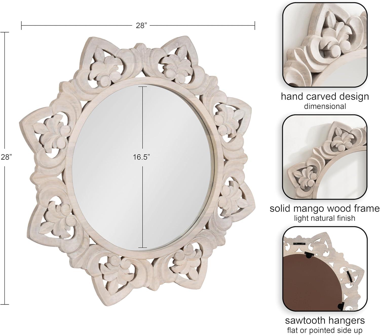 Kate & Laurel All Things Decor 28"x28" Meera Carved Wood Mirror Brown: Artisan Starburst, No Assembly