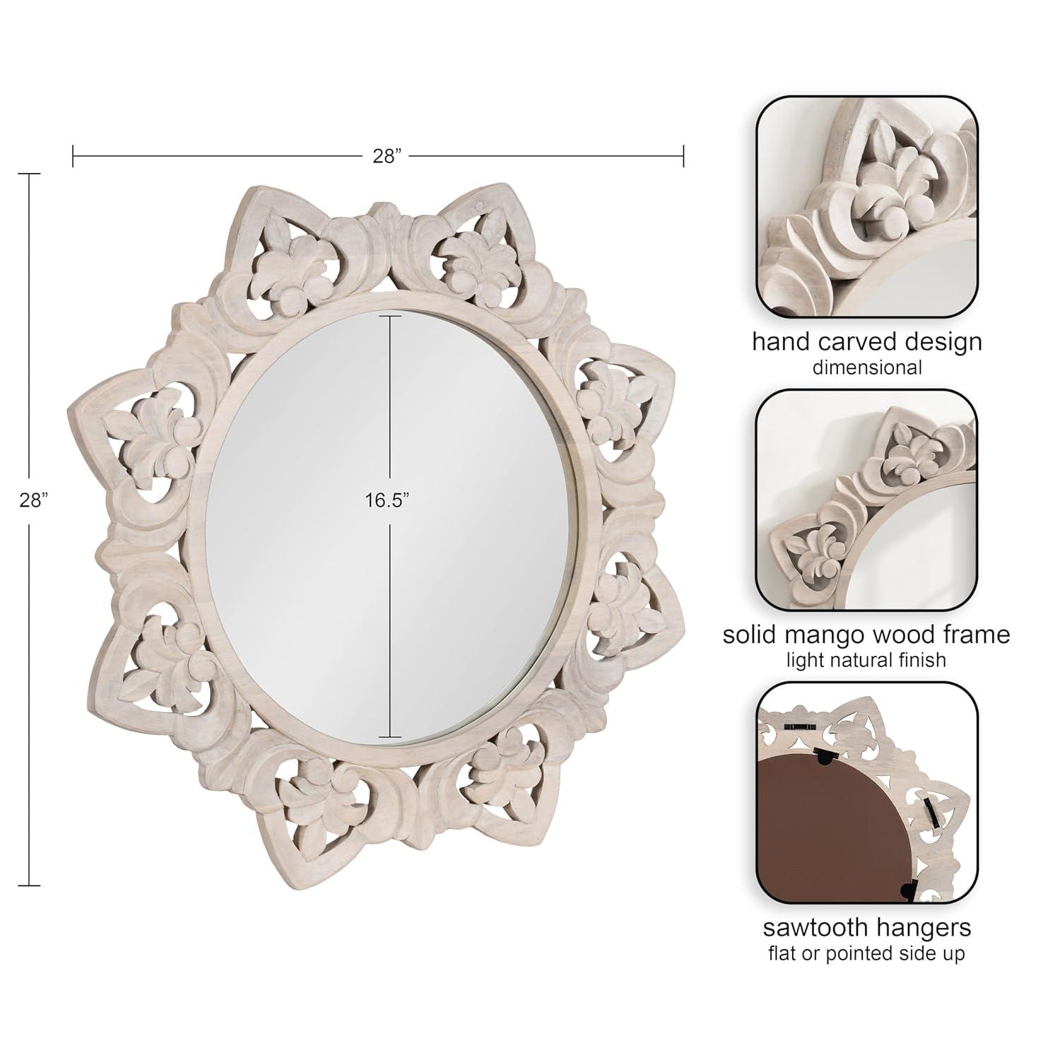 Kate & Laurel All Things Decor 28"x28" Meera Carved Wood Mirror Brown: Artisan Starburst, No Assembly