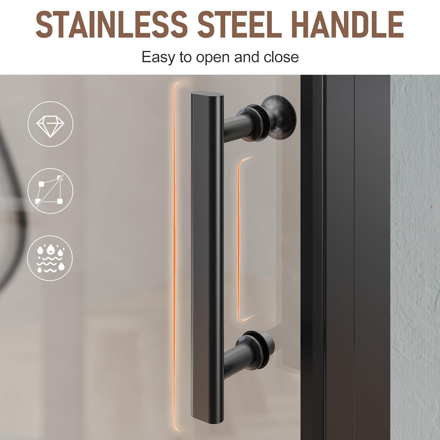 Sunny Shower Bifold Pivot Swing Frameless Shower Door in Black 34 in.W x 72 in.H