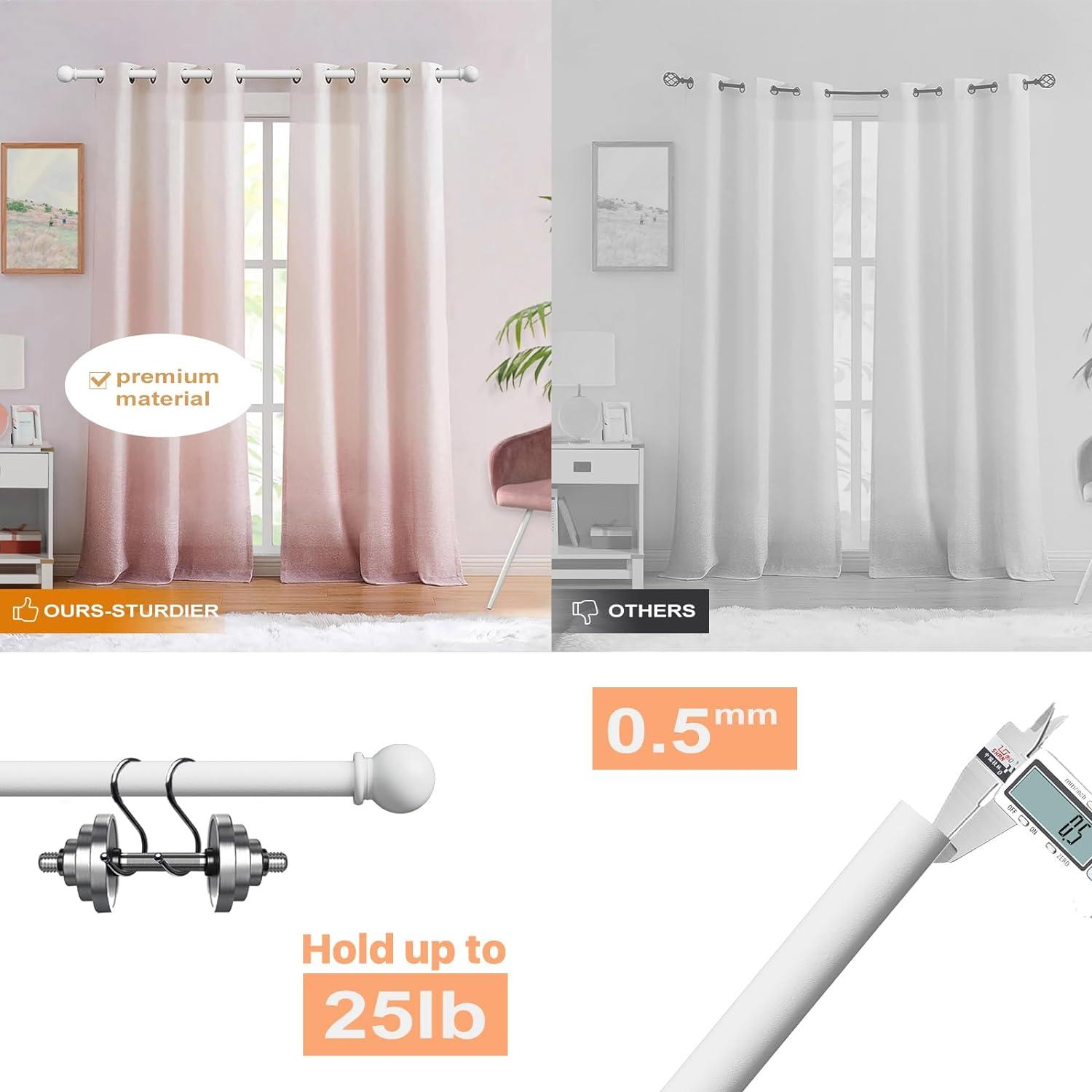 White Adjustable Metal Curtain Rod Set with Ball Finials