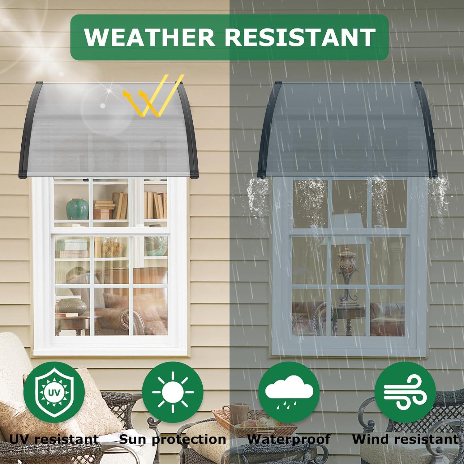 40" x 32" Door Window Awning Exterior, Polycarbonate Cover Entry Door Outdoor Patio Awning Canopy, Front Door Overhang Awning for Sun Shutter, UV, Rain and Snow Protection, Hollow Sheet (Clear Board)