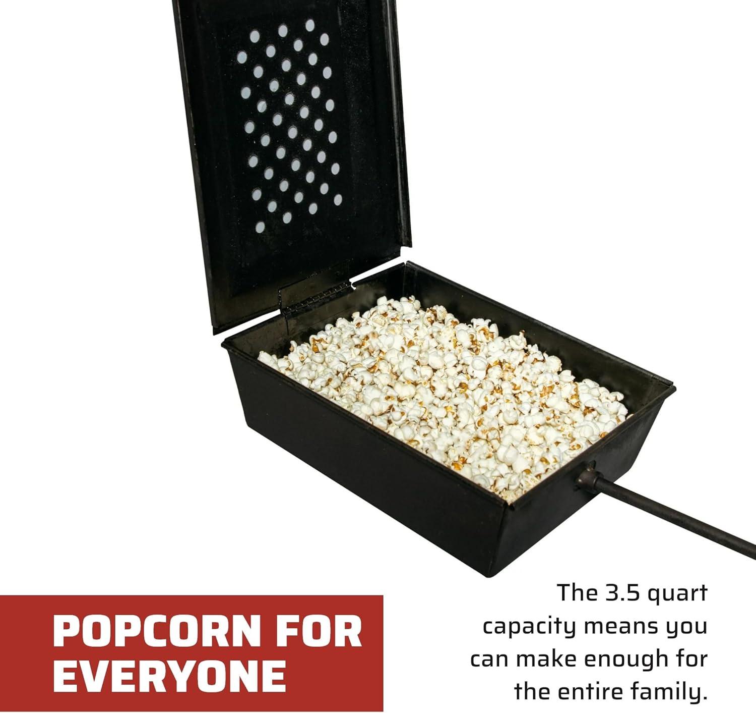 Portable Black Cast Iron Campfire Popcorn Popper with Wooden Handle