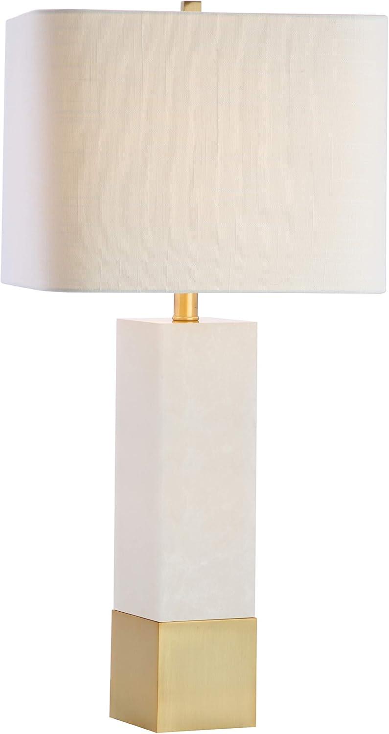 Elegant 29" White Marble & Brushed Brass LED Table Lamp