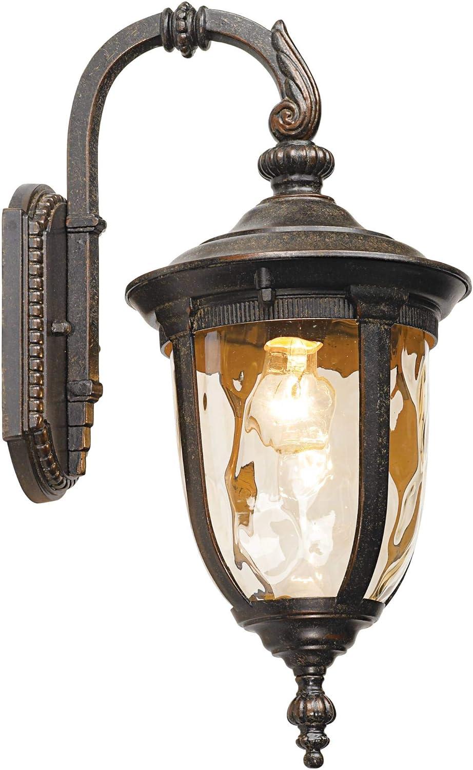 John Timberland Bellagio Vintage Rustic Outdoor Wall Light Fixture Bronze Downbridge 16 1/2" Champagne Hammered Glass for Post Exterior Barn Deck Yard