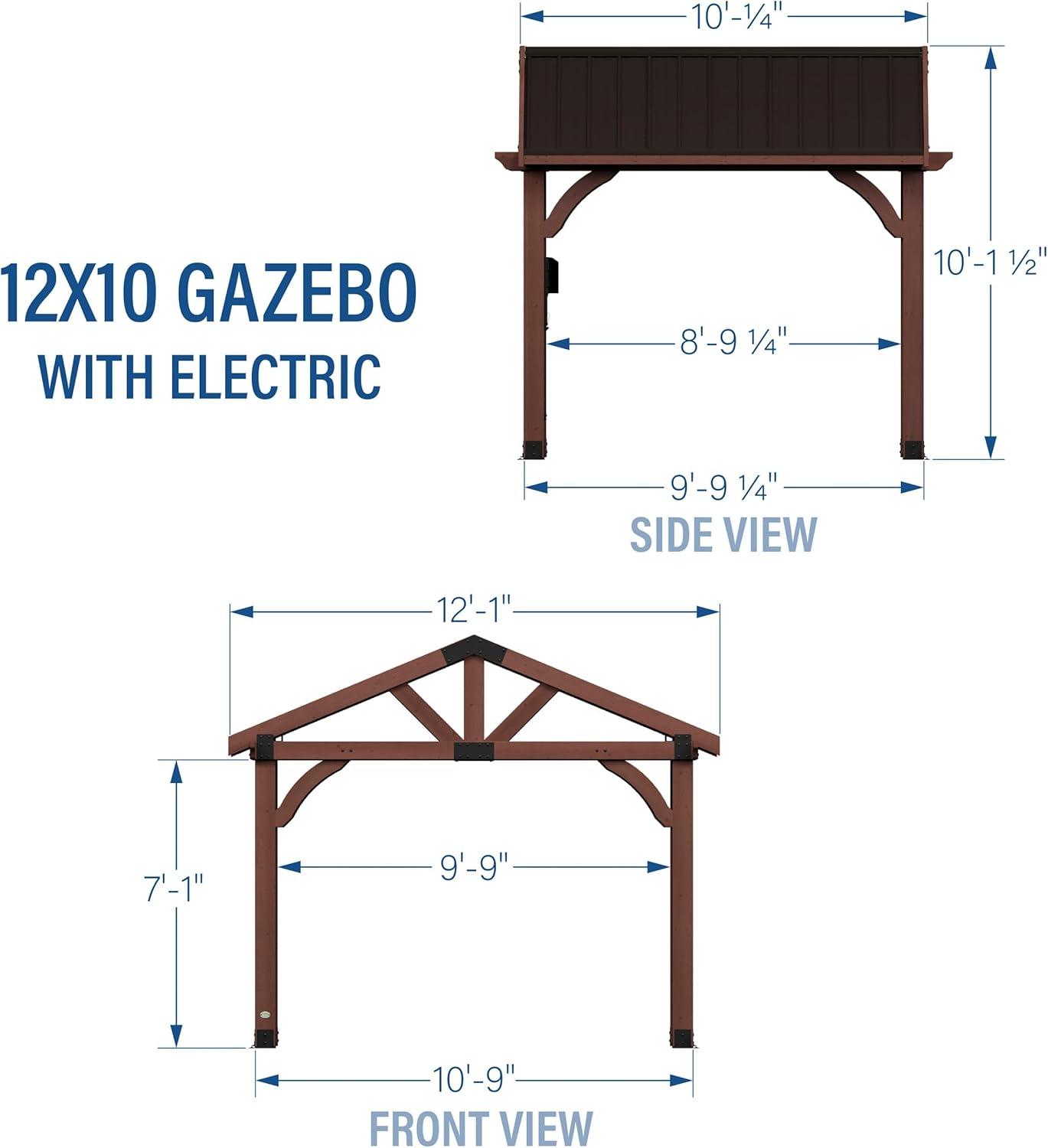 Backyard Discovery Backyard Discovery Granada 10' x 9' Cedar Wood Outdoor BBQ Grill Gazebo with Hardtop Galvanized Steel Roof and Bar Tops