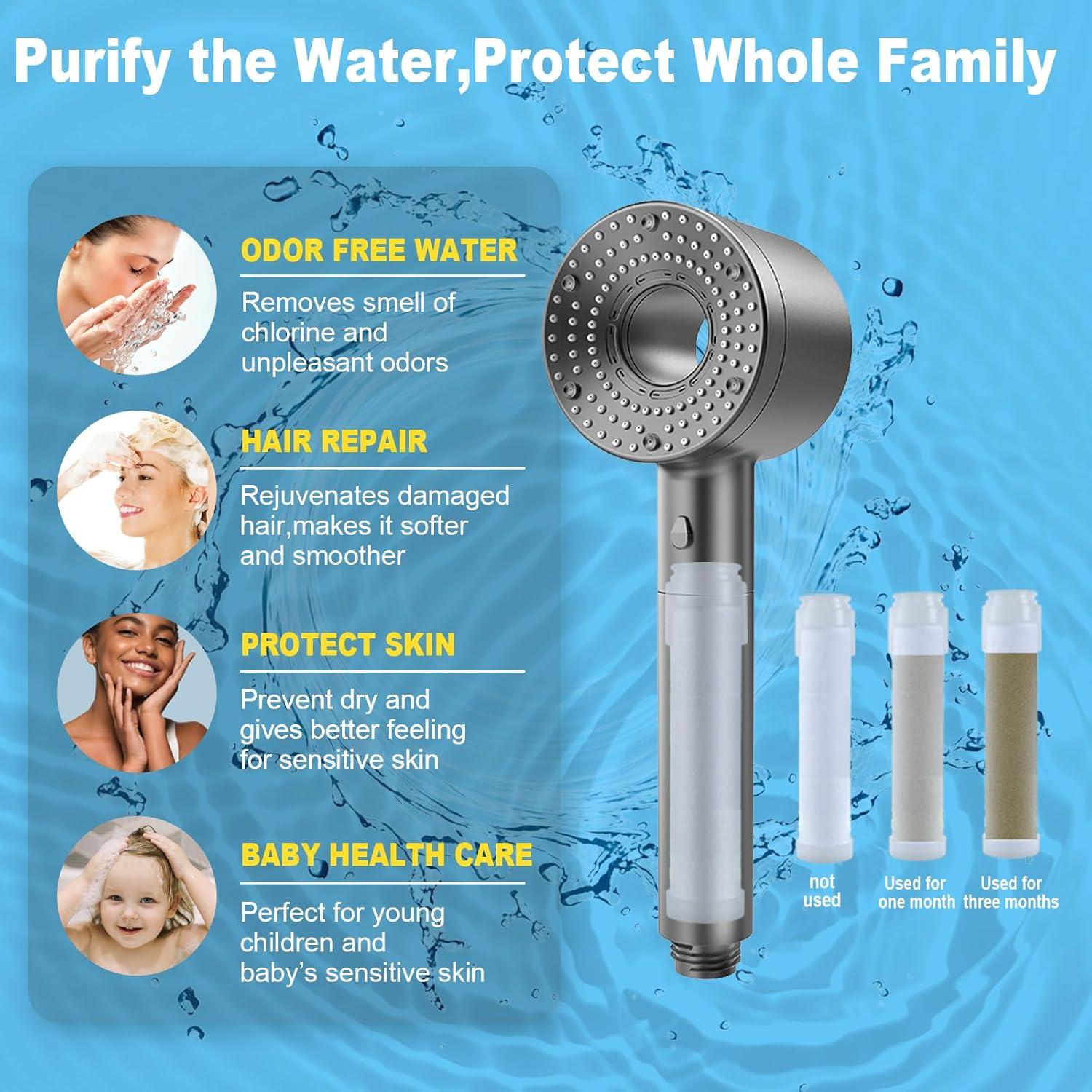 High Pressure Chrome Handheld Shower Head with Filter and Multiple Spray Modes