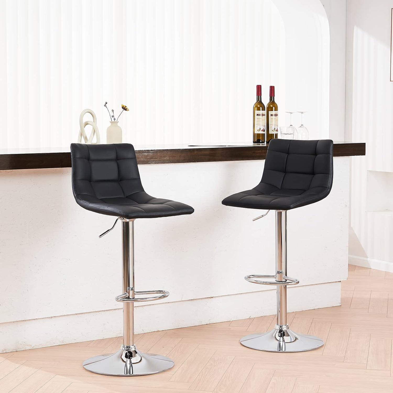 HomGarden 2 Pack Swivel Bar Stools Modern PU Leather, Adjustable Barstool W/ Mid-Back, Footrest