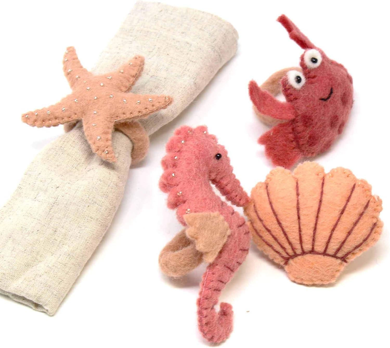 The Curated Nomad  Thrift Handmade Seashore Napkin Rings (Set of 4)