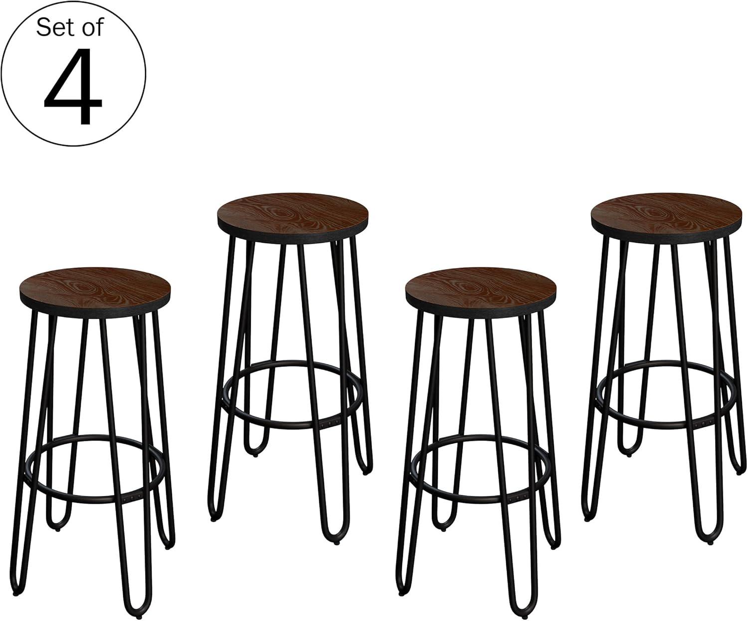 Rustic Elm 24-Inch Backless Counter Stool with Hairpin Metal Legs