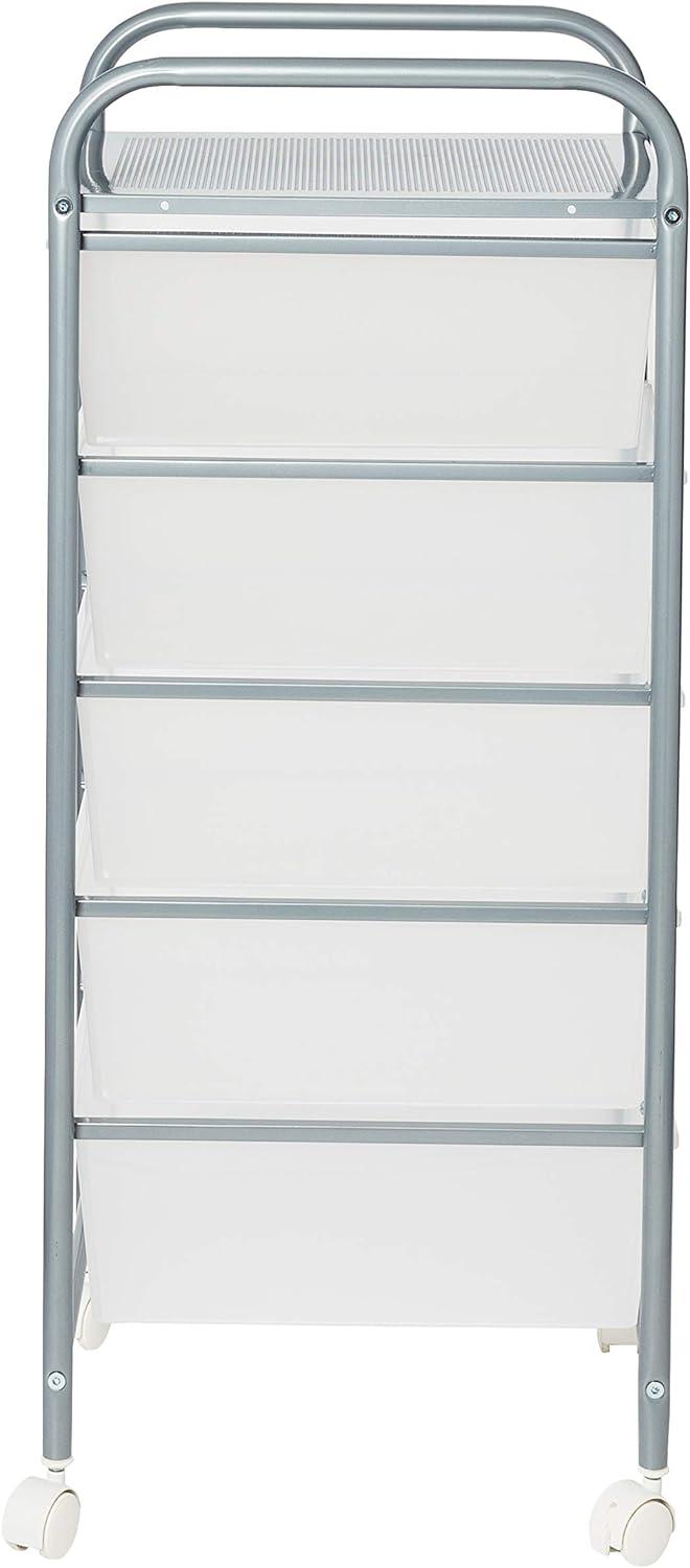 Silver and Clear 5-Drawer Rolling Storage Cart with Plastic Drawers