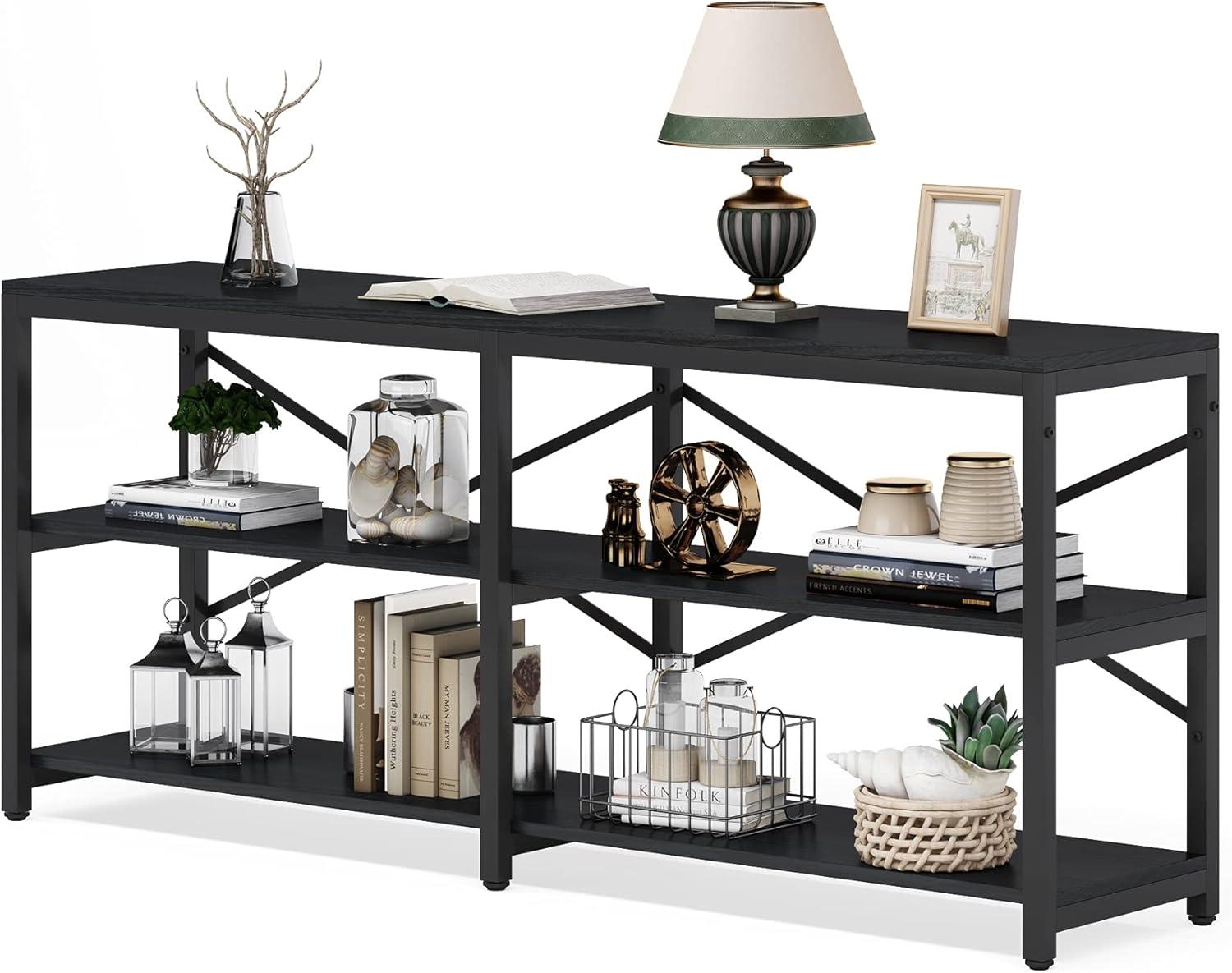 Hommoo 3-Tier Console Table 70.9" Long Sofa Table with Storage Shelves