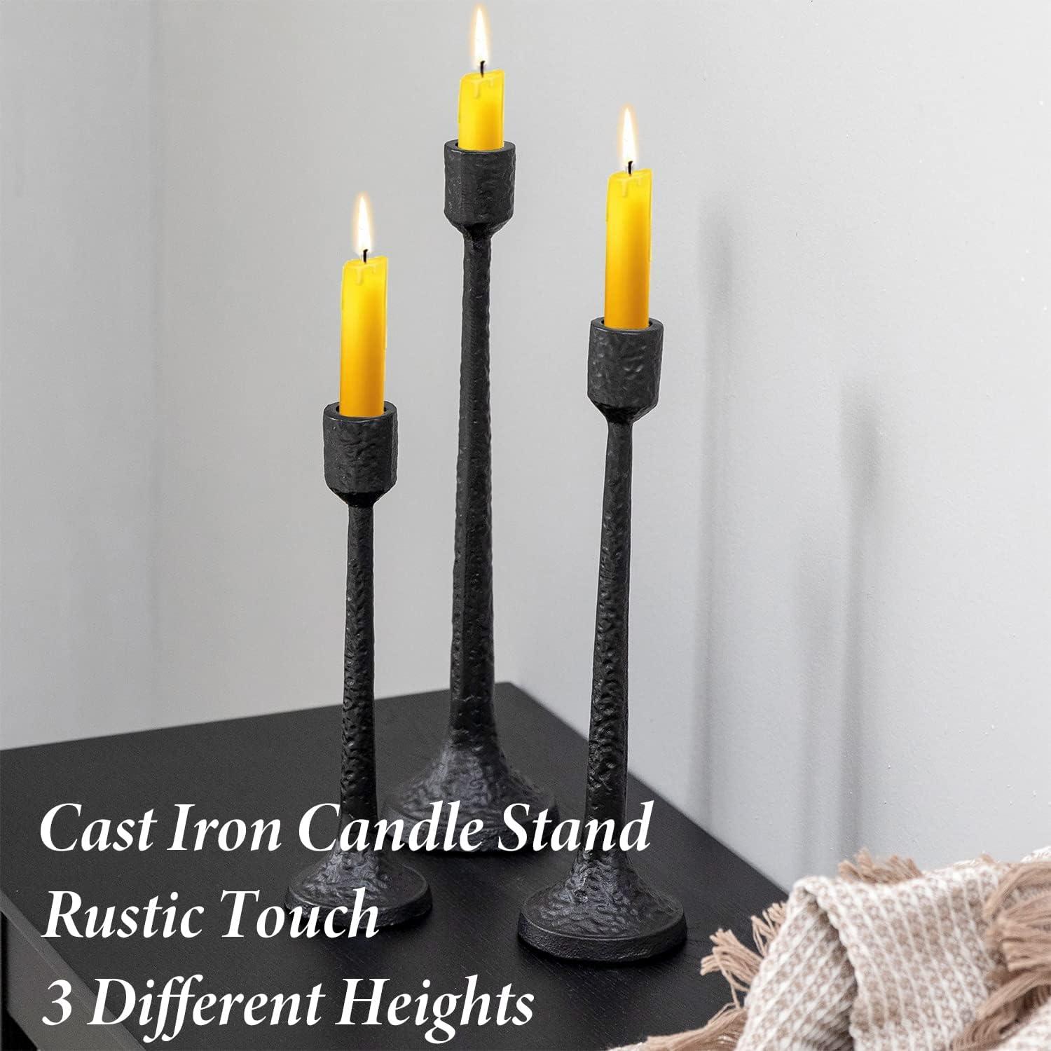 Black Iron Taper Candle Holder - Set of 3 Decorative Candle Stand - Candlestick Holder for Wedding, Dinning, Party