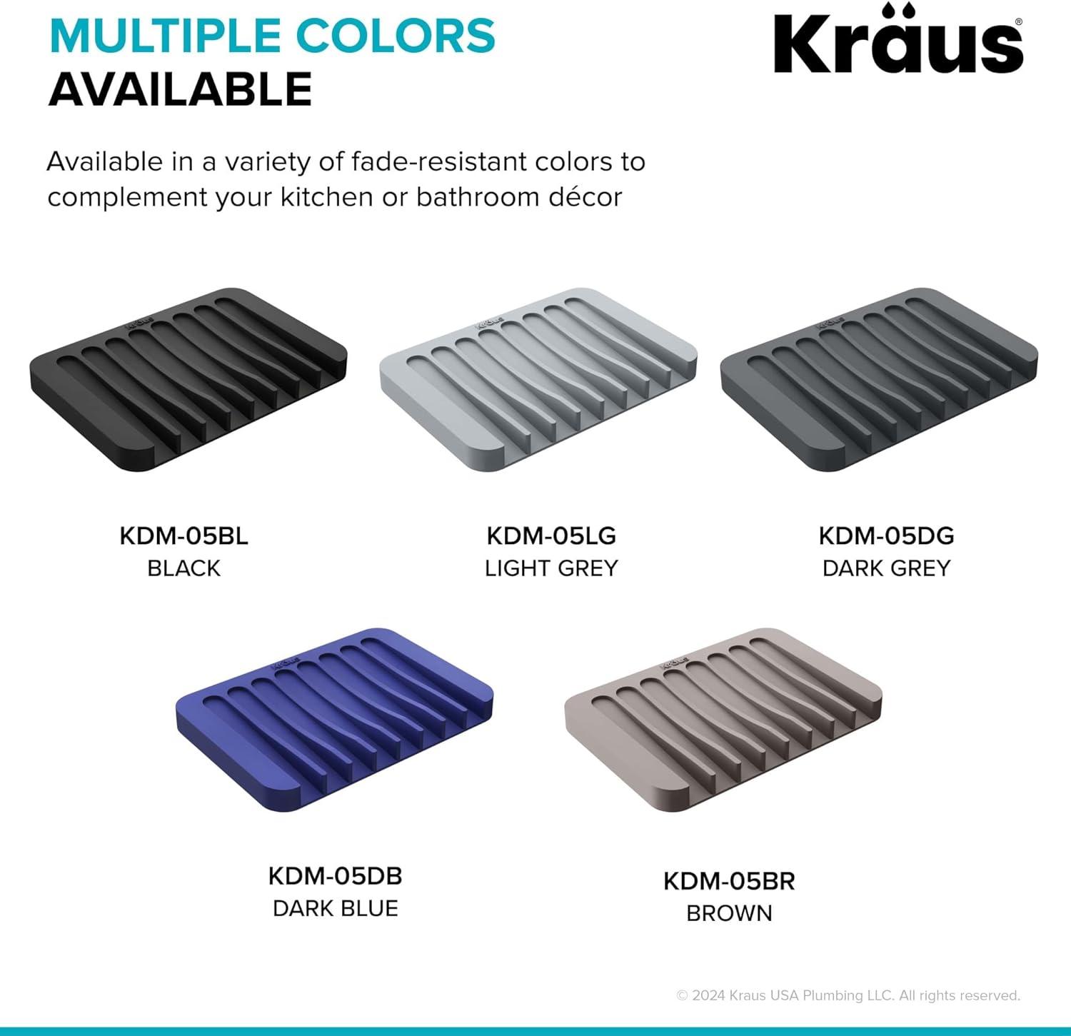 KRAUS Multipurpose Self-Draining Silicone Soap Dish/Sponge Holder for Bathroom or Kitchen Counter in Dark Grey, KDM-05DG