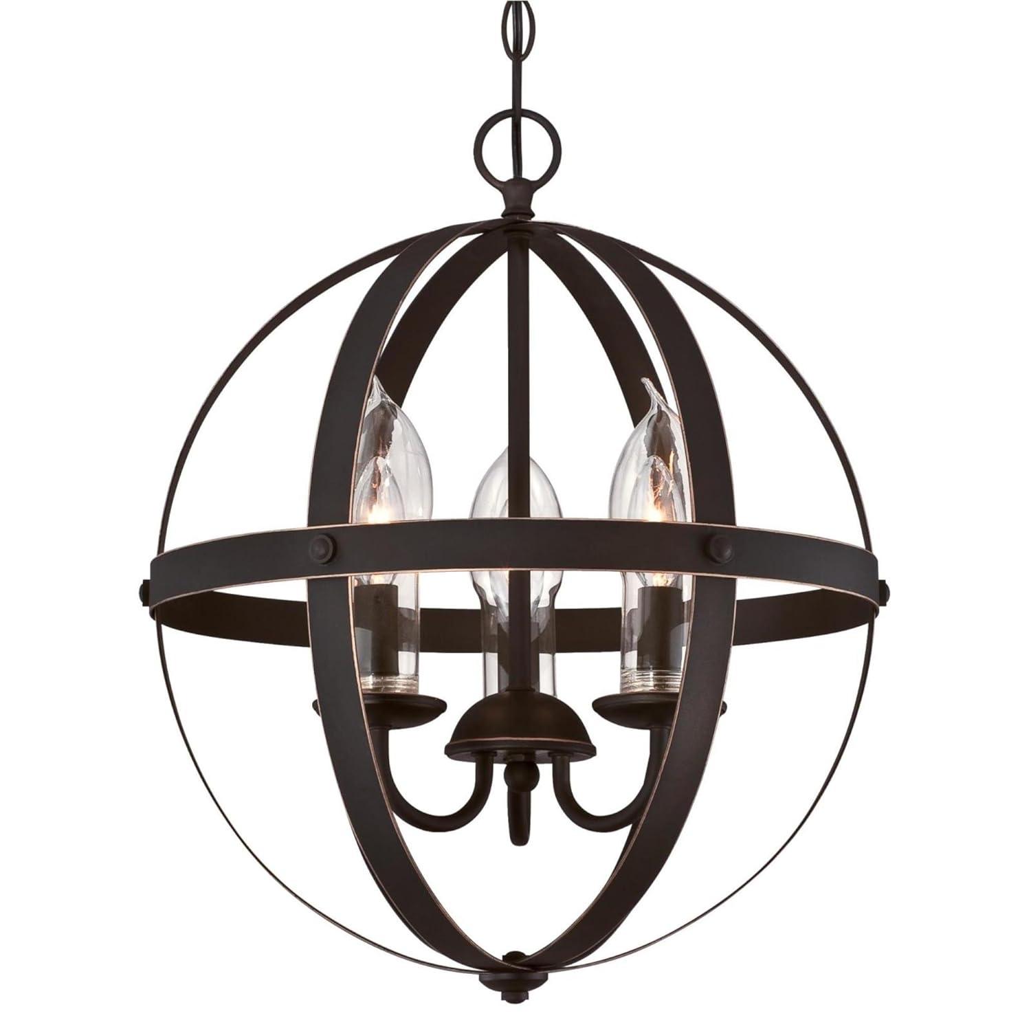 3 Light Chandelier & Clear Glass Candle Covers, Oil Rubbed Bronze & Highlights