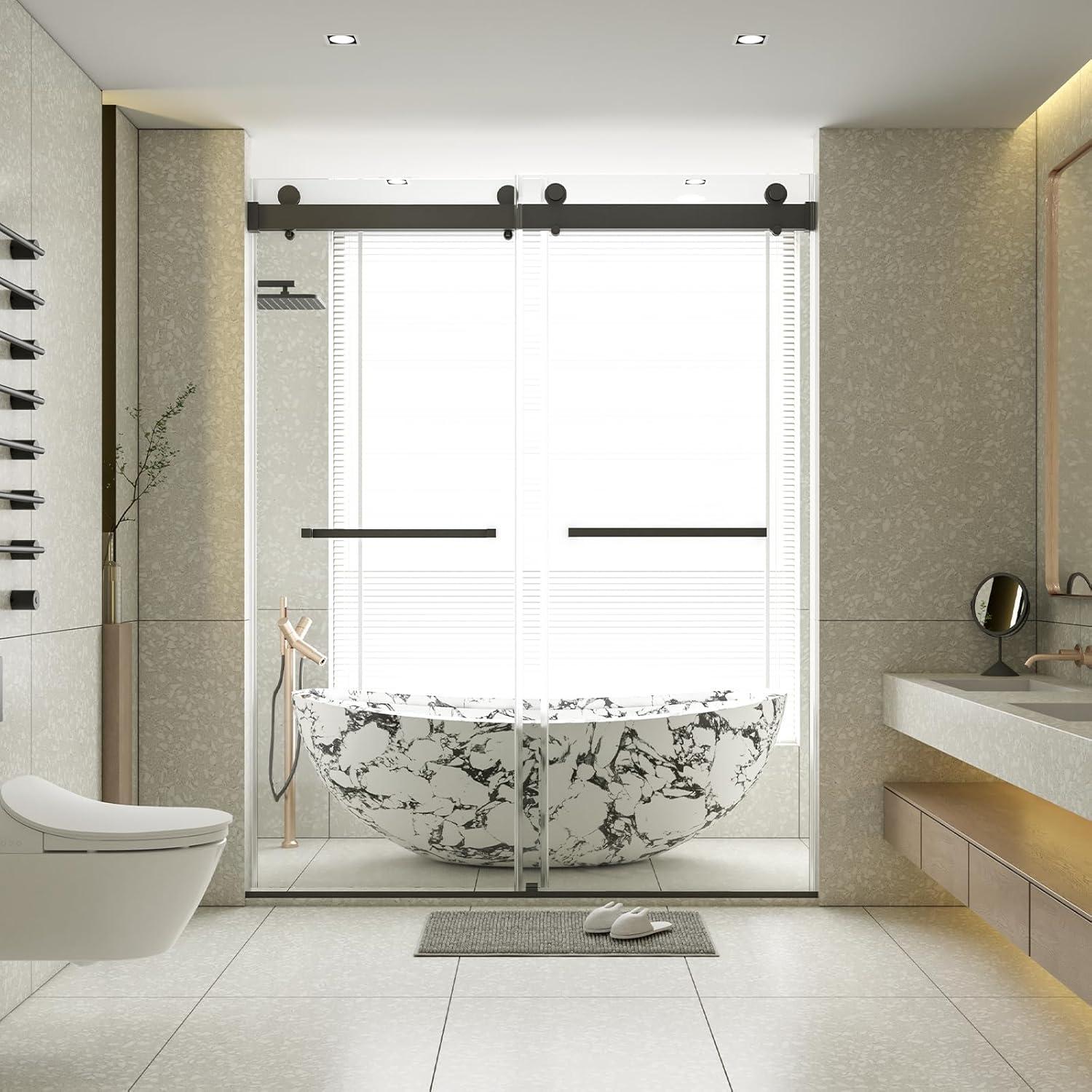 Dimorphos 56-60"W x 76"H Frameless Double Sliding Shower Door with 10mm Tempered Glass Door 11DD161822LL