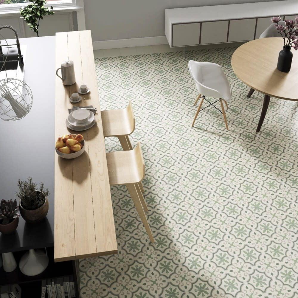 Monteca Green and White Floral Porcelain Floor and Wall Tile