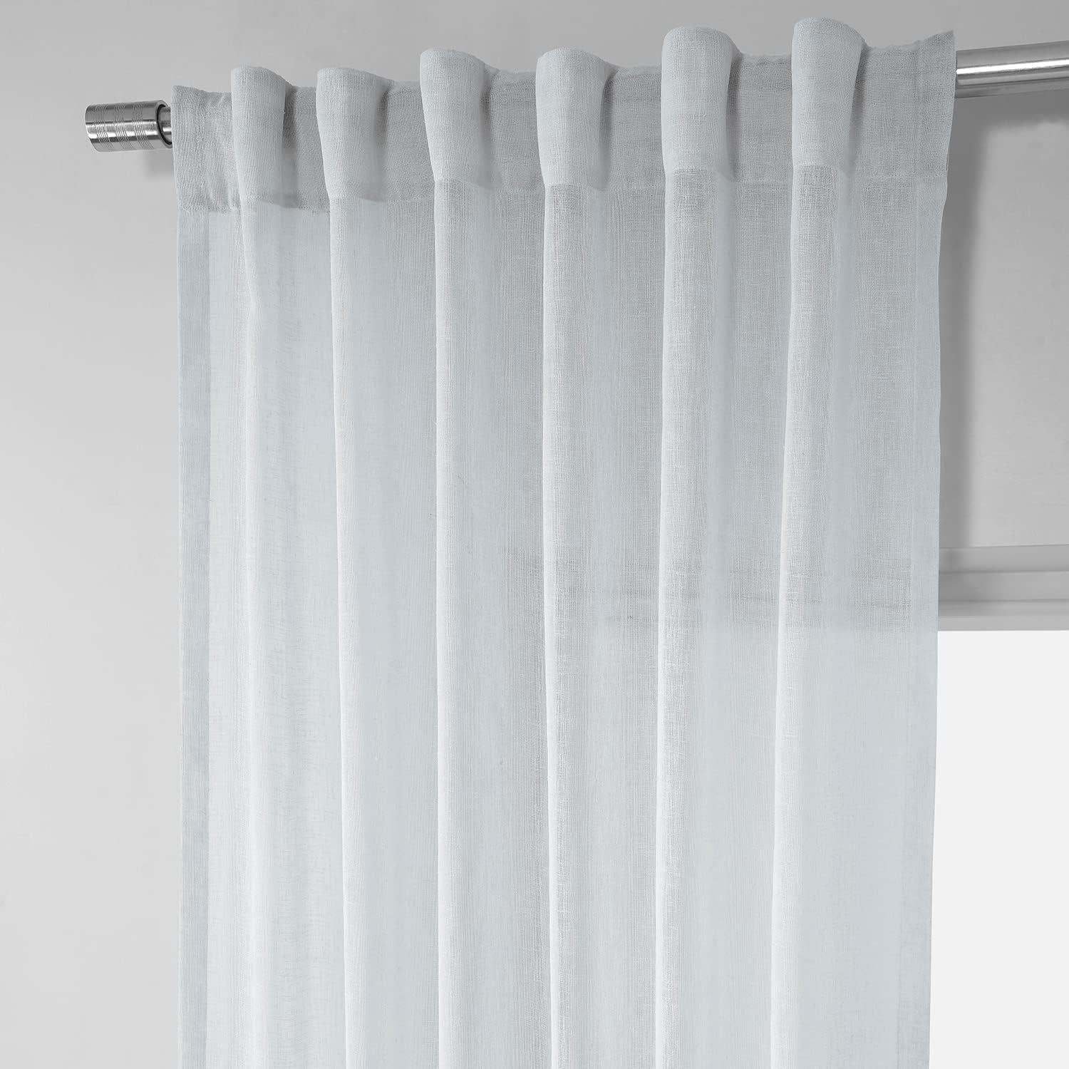 Aspen White Solid Faux Linen Sheer Curtain (1 Panel), Aspen White, 50W X 96L