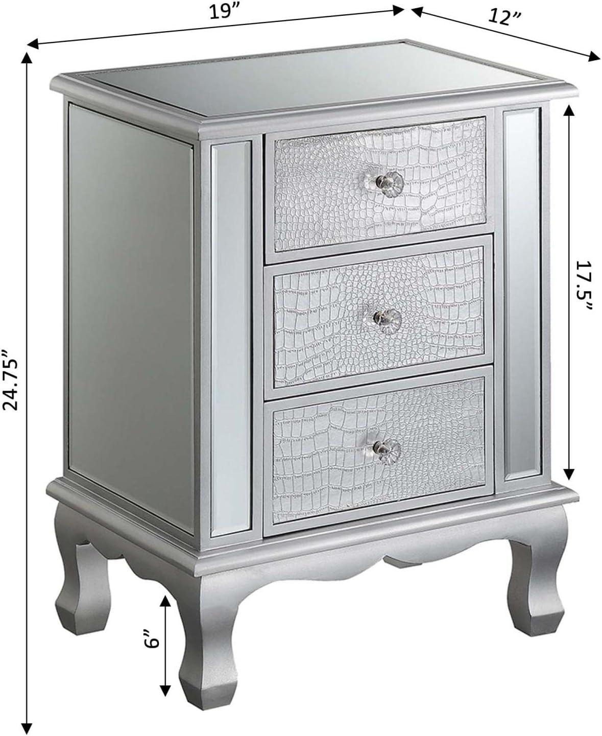 Gold Coast Vineyard Three-Drawer End Table with Mirrored Glass and Gray Trim