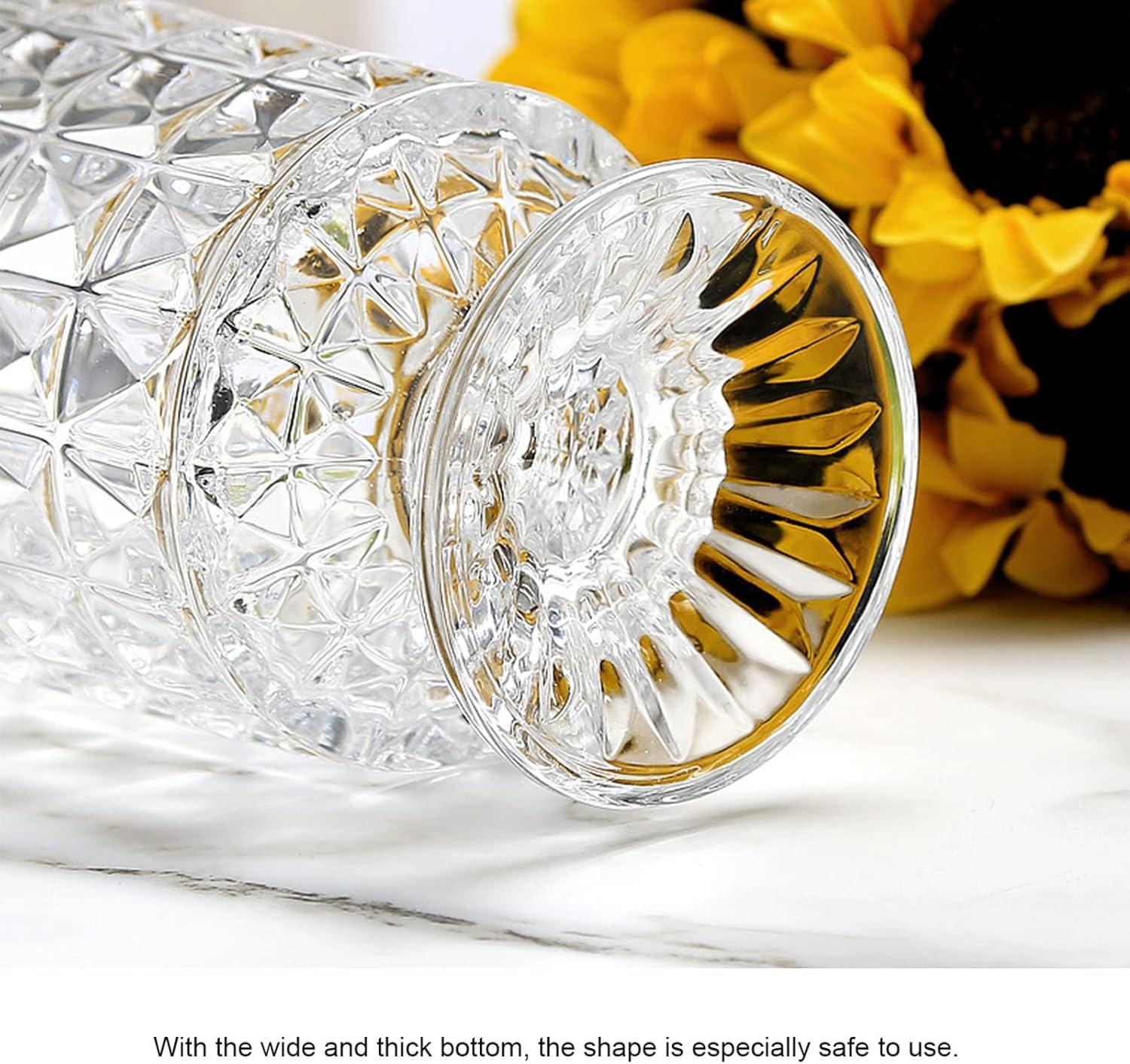 7 Inch Modern Glass Vase with Embossed Ribbed Base - Clear Hydroponic Design for Home Decor, Weddings Party Living Room, Dining Table Floral Arrangement Centerpiece