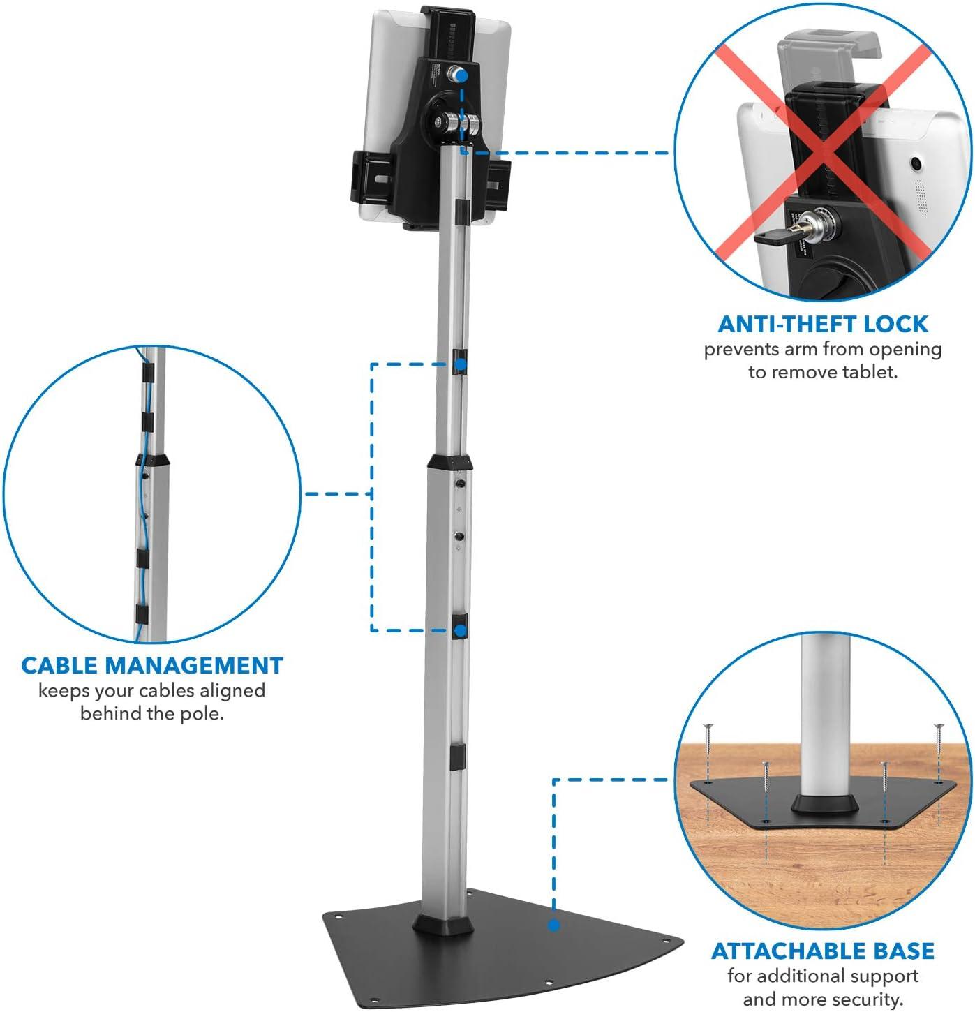 Mount-It! Height Adjustable Anti-Theft Tablet Floor Stand Kiosk | Locking Tablet Mount Stand for iPad, Galaxy, Surface Go & Other 7.9"- 10.9" Tablets
