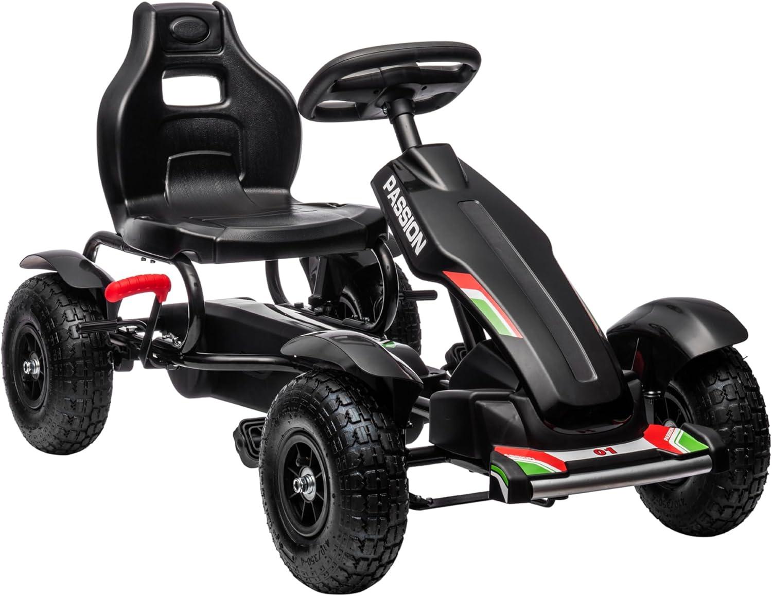 Black Adjustable Kids Pedal Go Kart with Rubber Wheels