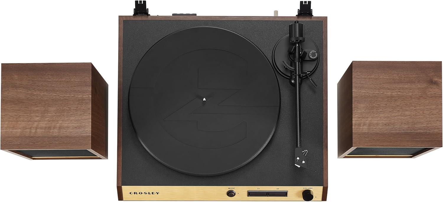 Crosley C72 Bluetooth Vinyl Record Player 120W Speakers, 2-Speed Belt-Drive Turntable, Anti-skate