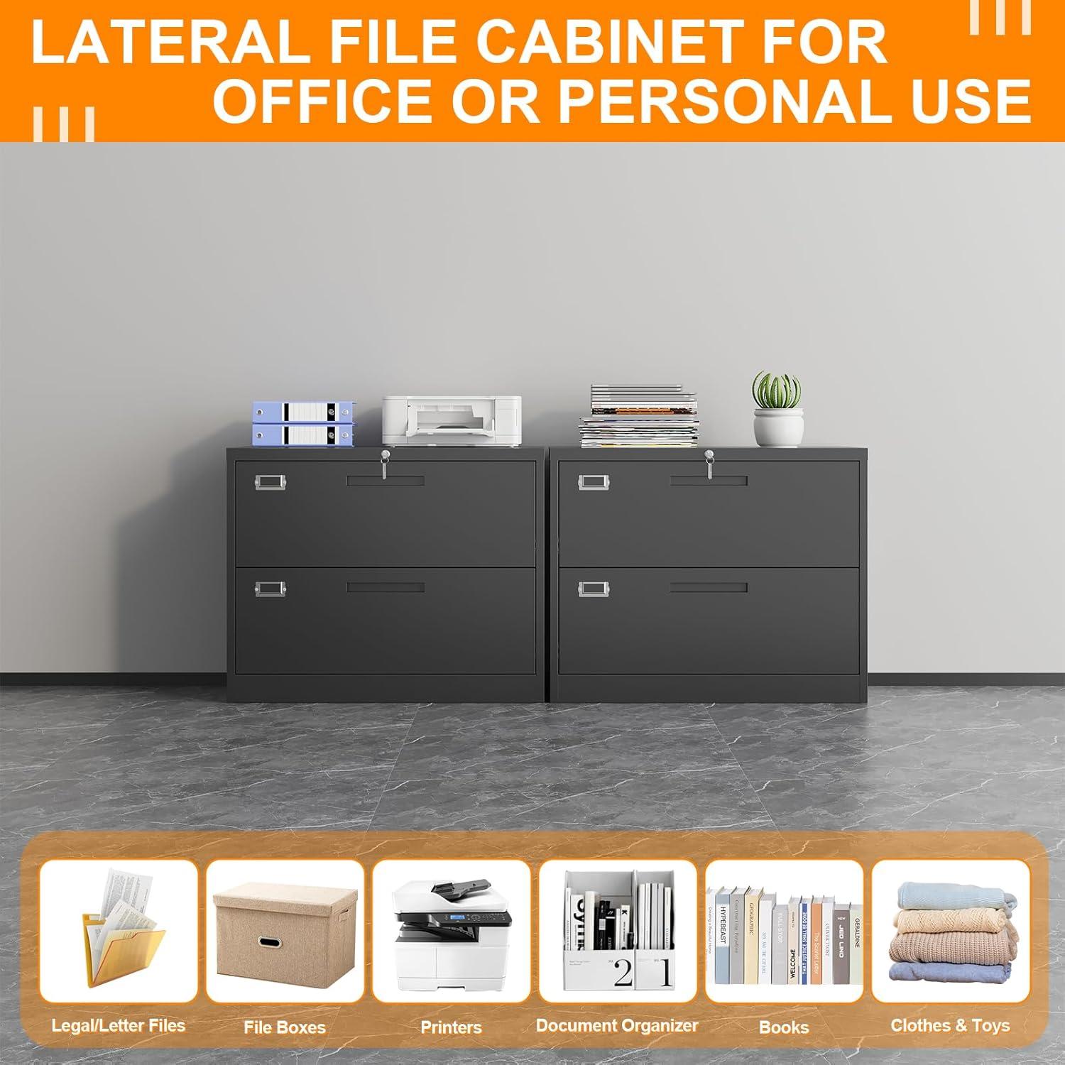 Fesbos Lateral File Cabinets with Lock,2 Drawer 36" Wide Filing Cabinets,Hanging Letter/Legal/F4/A4 Size