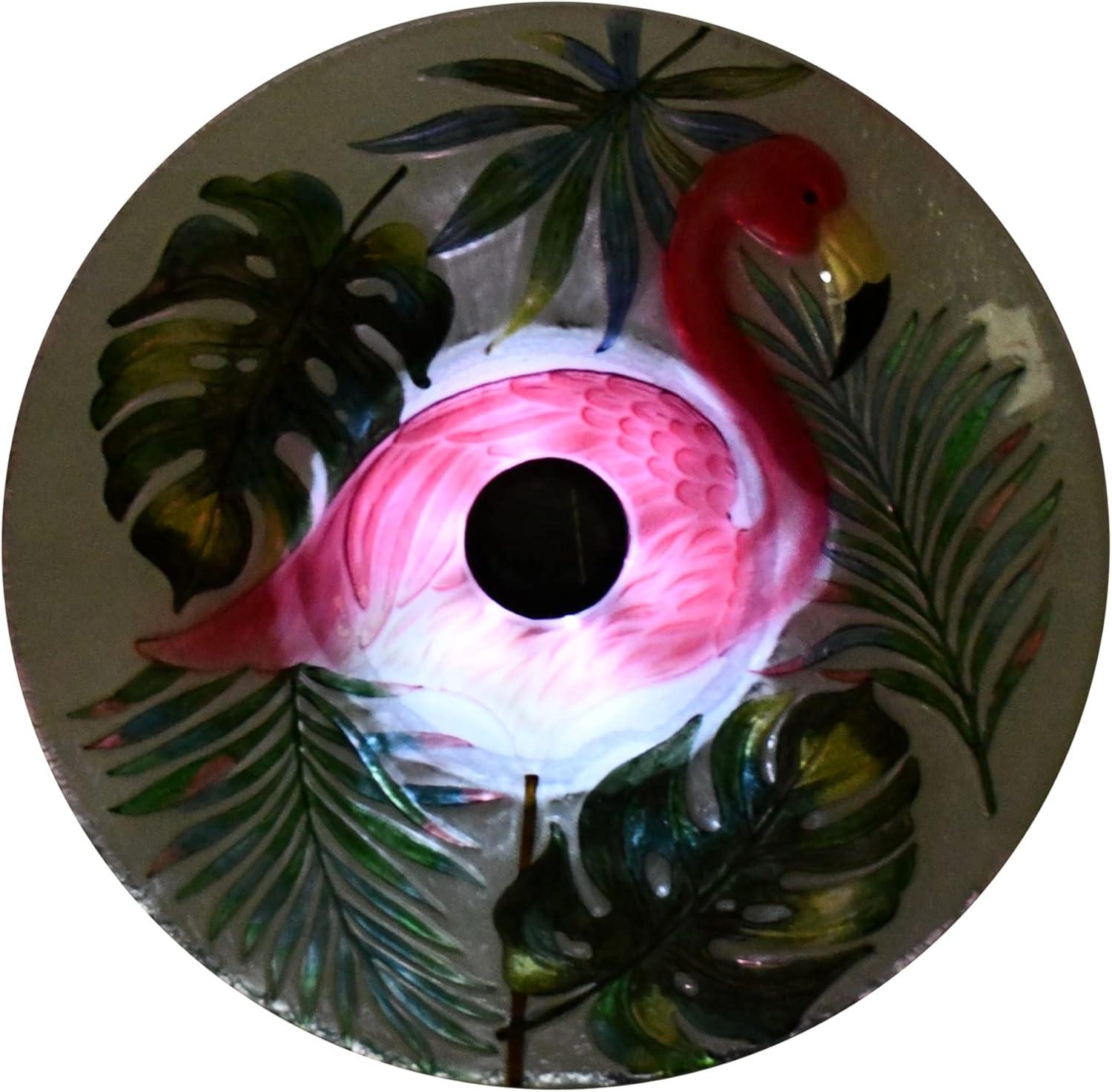 Hi-Line Gift Ltd. Solar LED Verdant Glass Bird Bath with Stand - Flamingo