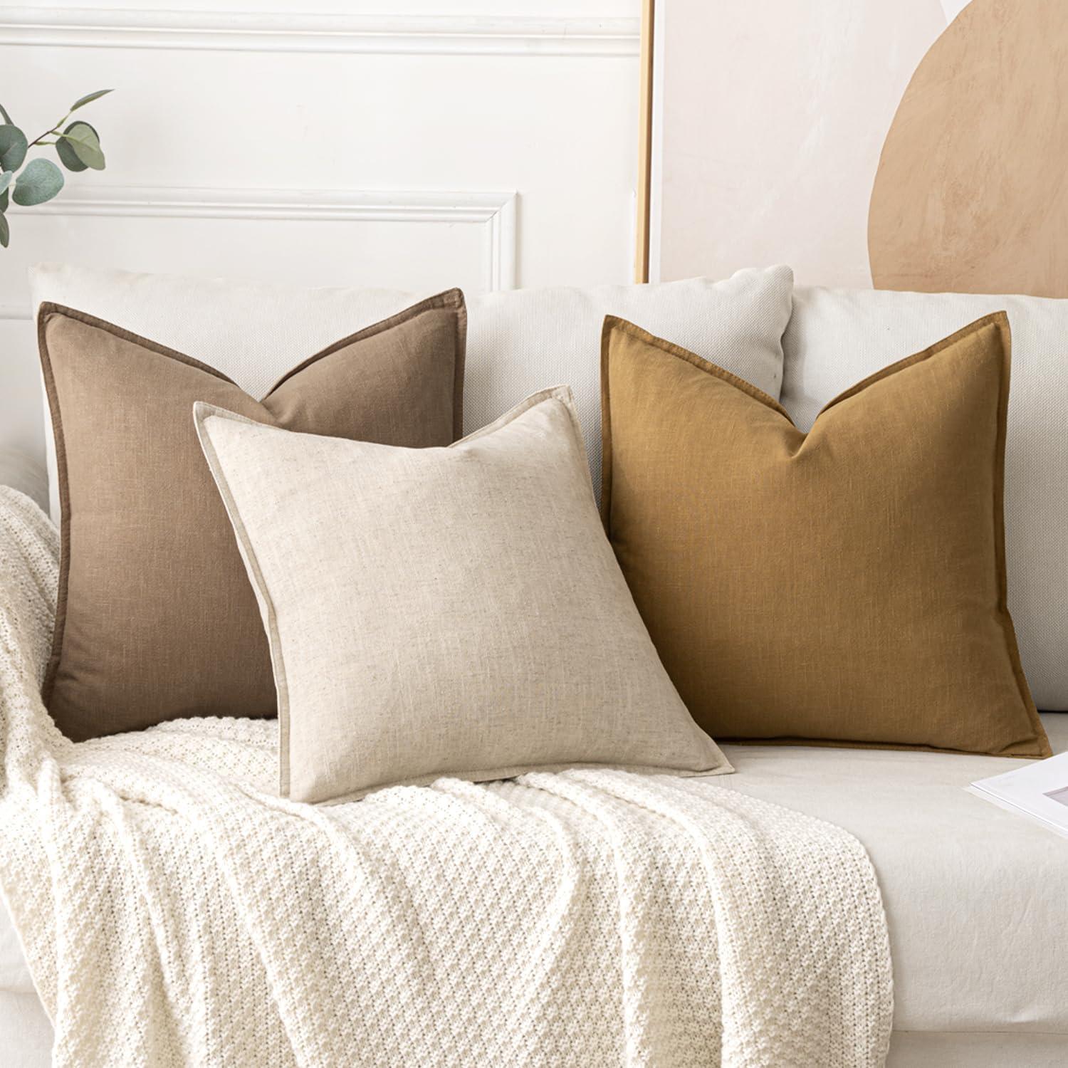 MIULEE Throw Pillow Covers Boho Farmhouse 18x18 Set of 2 Decorative Beige Couch with Fringe Chic Cotton Pillowcases Home Decor Accents for Cushion Soft Bed Living Room