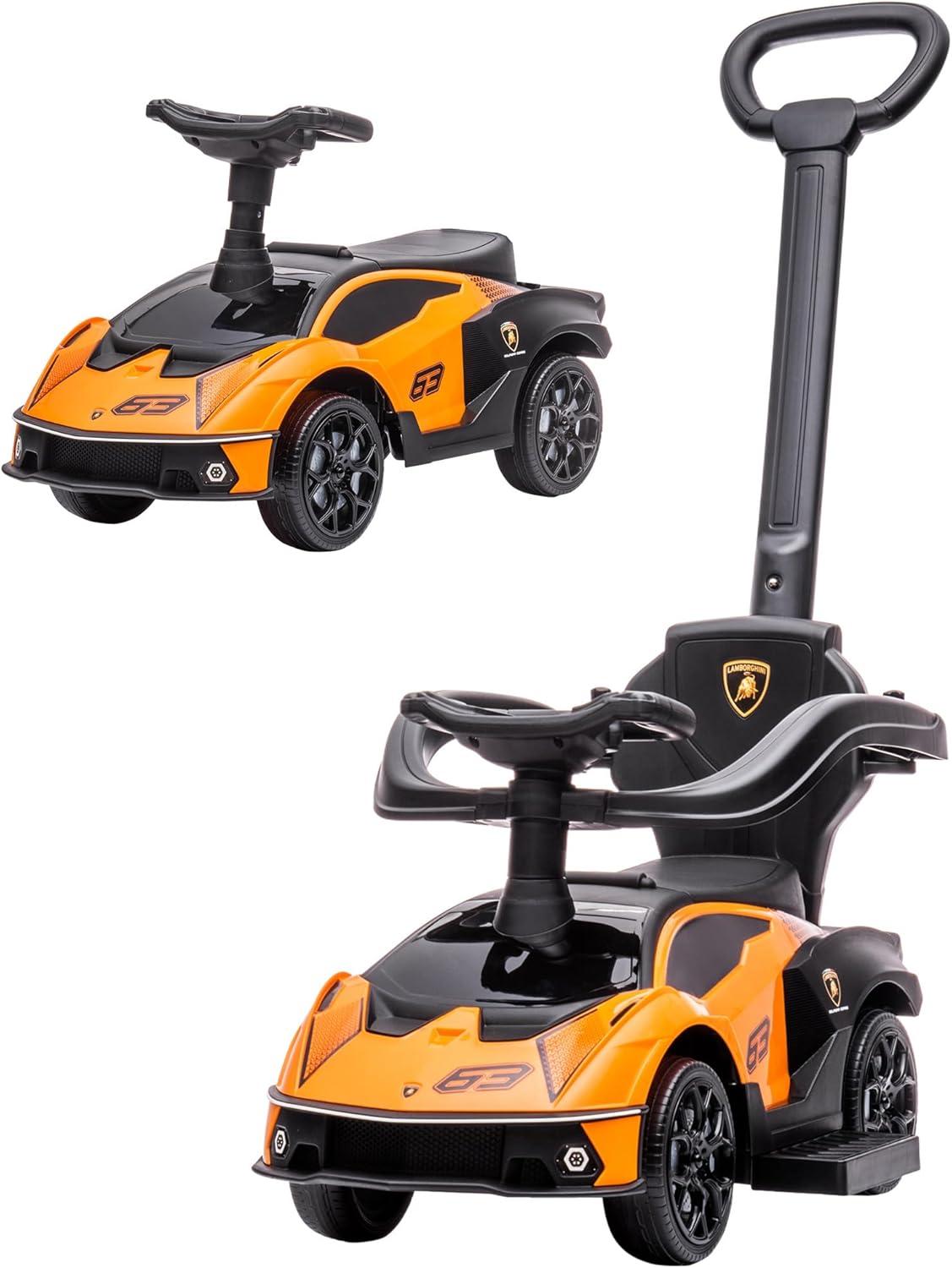 Orange Licensed Lamborghini Toddler Push Car with Storage